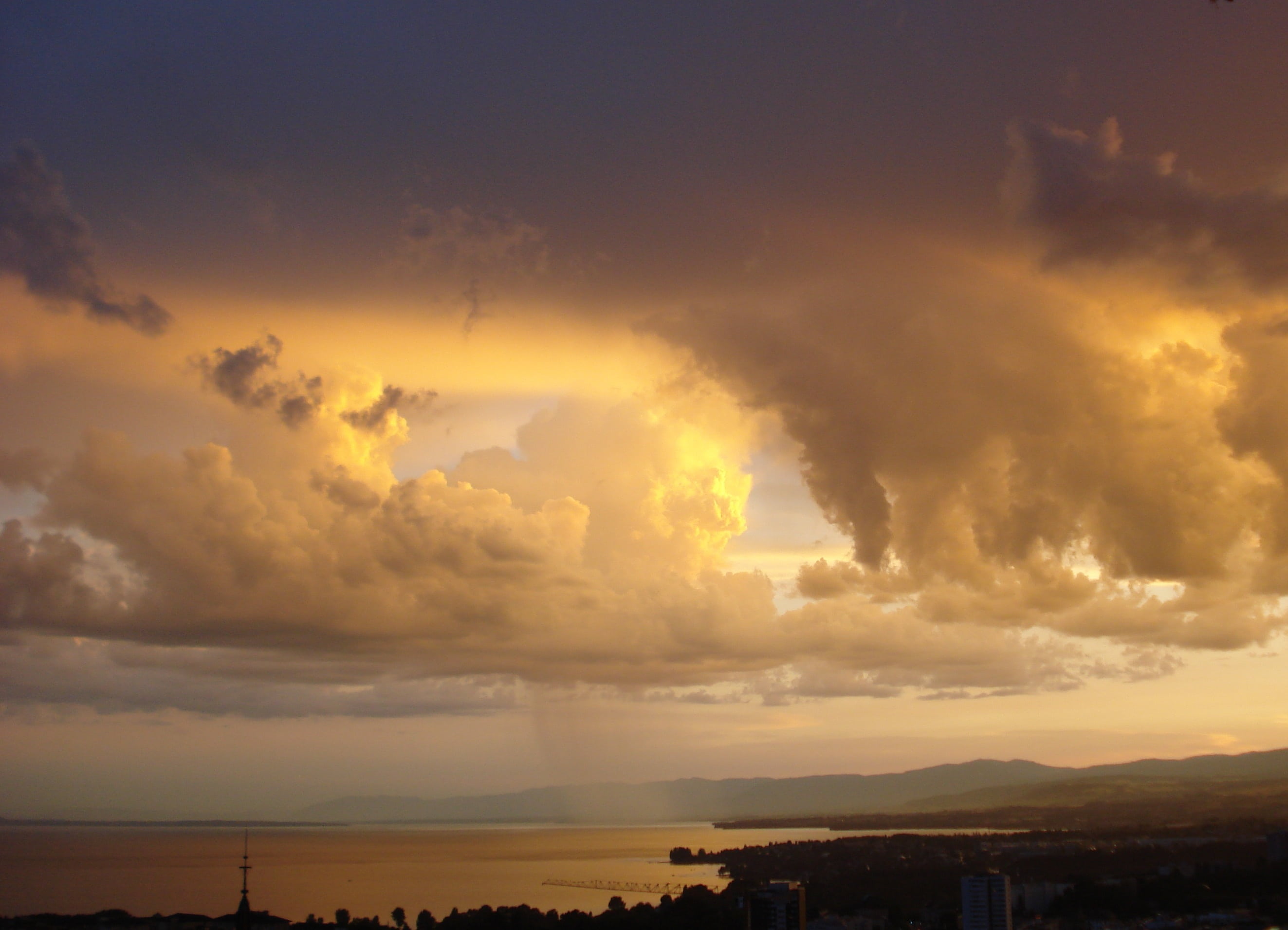 city, lausanne, power in nature, ominous, no people, lake geneva, beauty in nature, 2K, switzerland, rain, tranquility, scenics - nature, show, sky, outdoors, HD Wallpaper