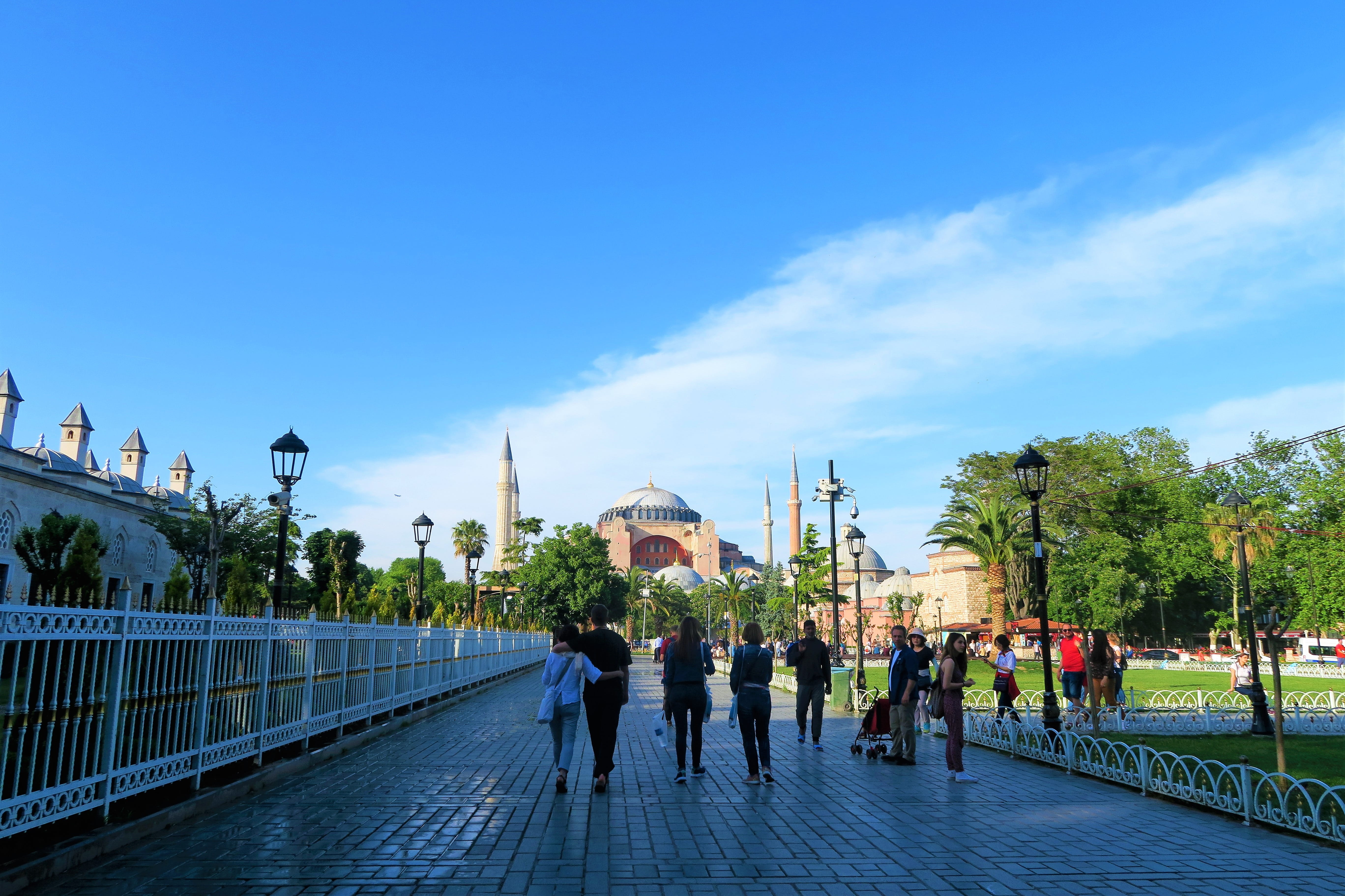 outdoors, blue, architecture, direction, the minarets, sky, building, real people, day, walking, cami, nature, minaret, on, built structure, lifestyles, HD Wallpaper