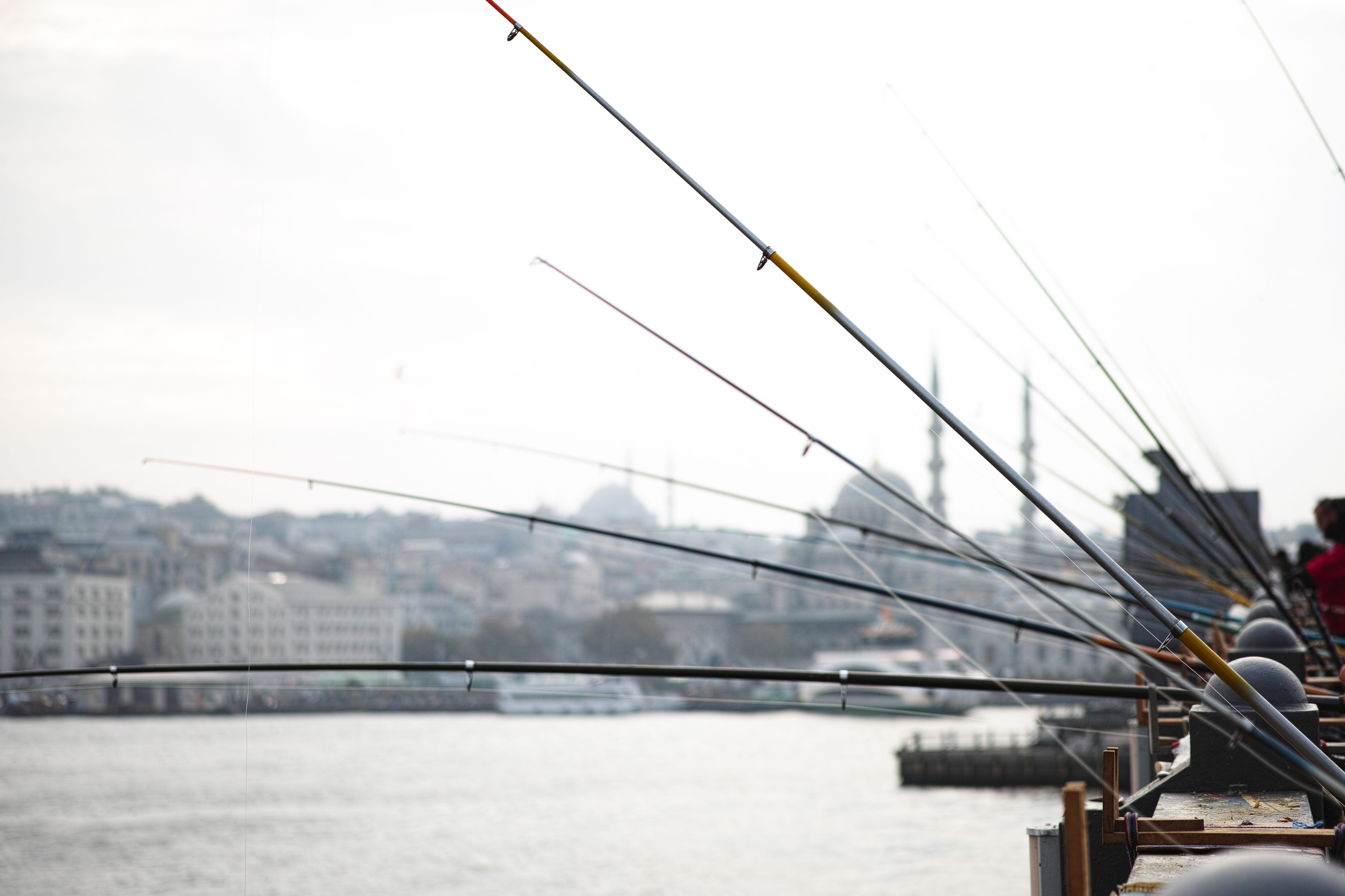 nautical vessel, sunset, toys hobbies, the crowd, istanbul, bridge, built structure, water, river, 4K, fishing rod, sky, fisherman, nature, connection, HD Wallpaper