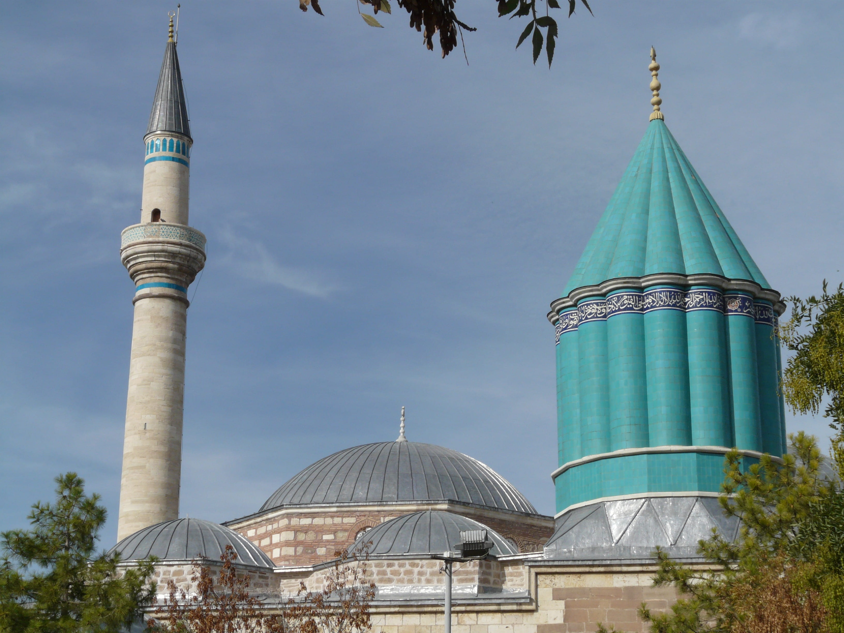 teal, dome, travel, building exterior, built structure, spire, place of worship, city, mausoleum, day, museum, travel destinations, mevlana, building, outdoors, HD Wallpaper