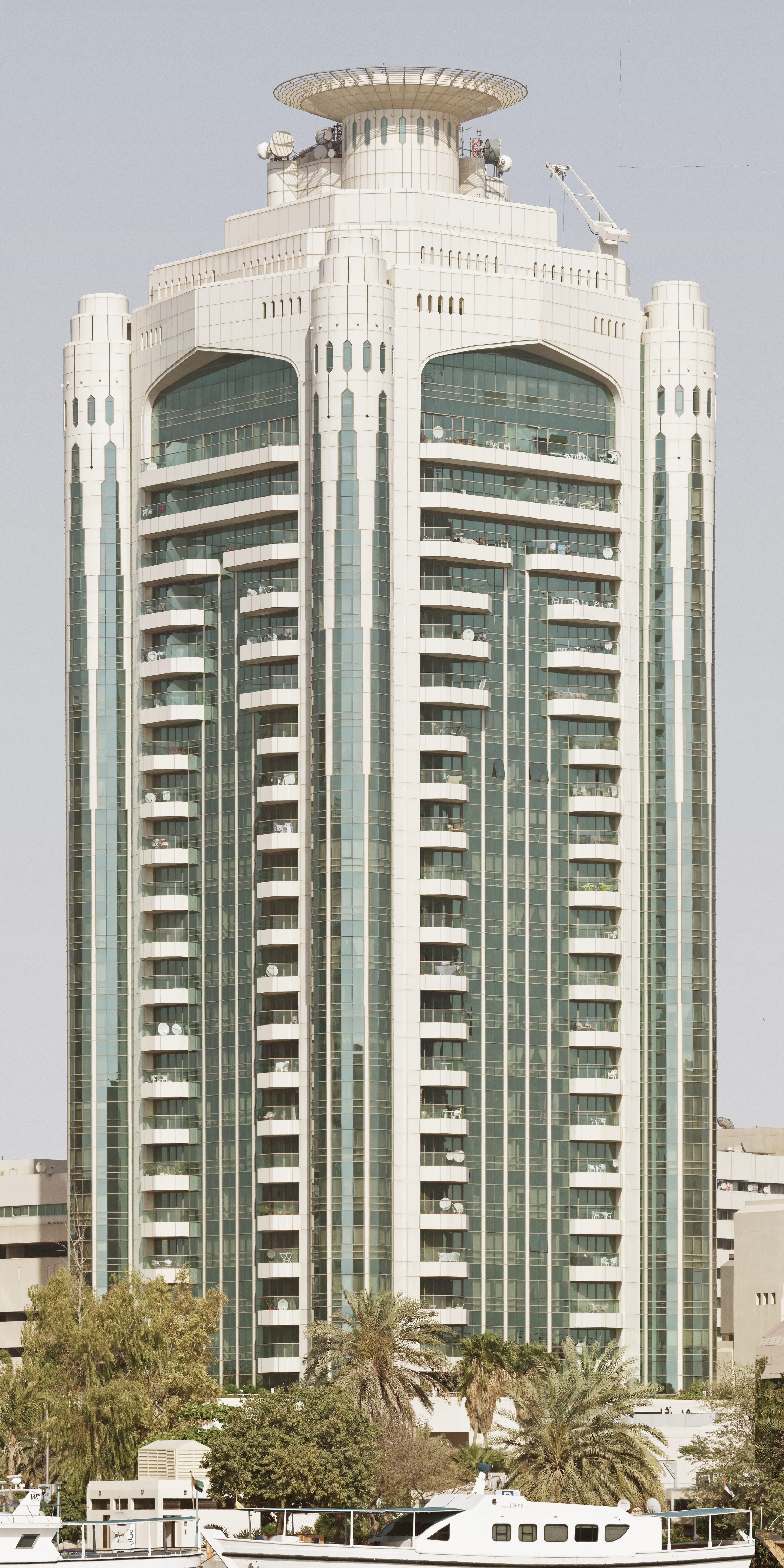 built structure, no people, emirates, appartments, outdoors, dubai, 8K, low angle view, clear sky, travel destinations, deira, nature, tree, residential building, Phone HD Wallpaper
