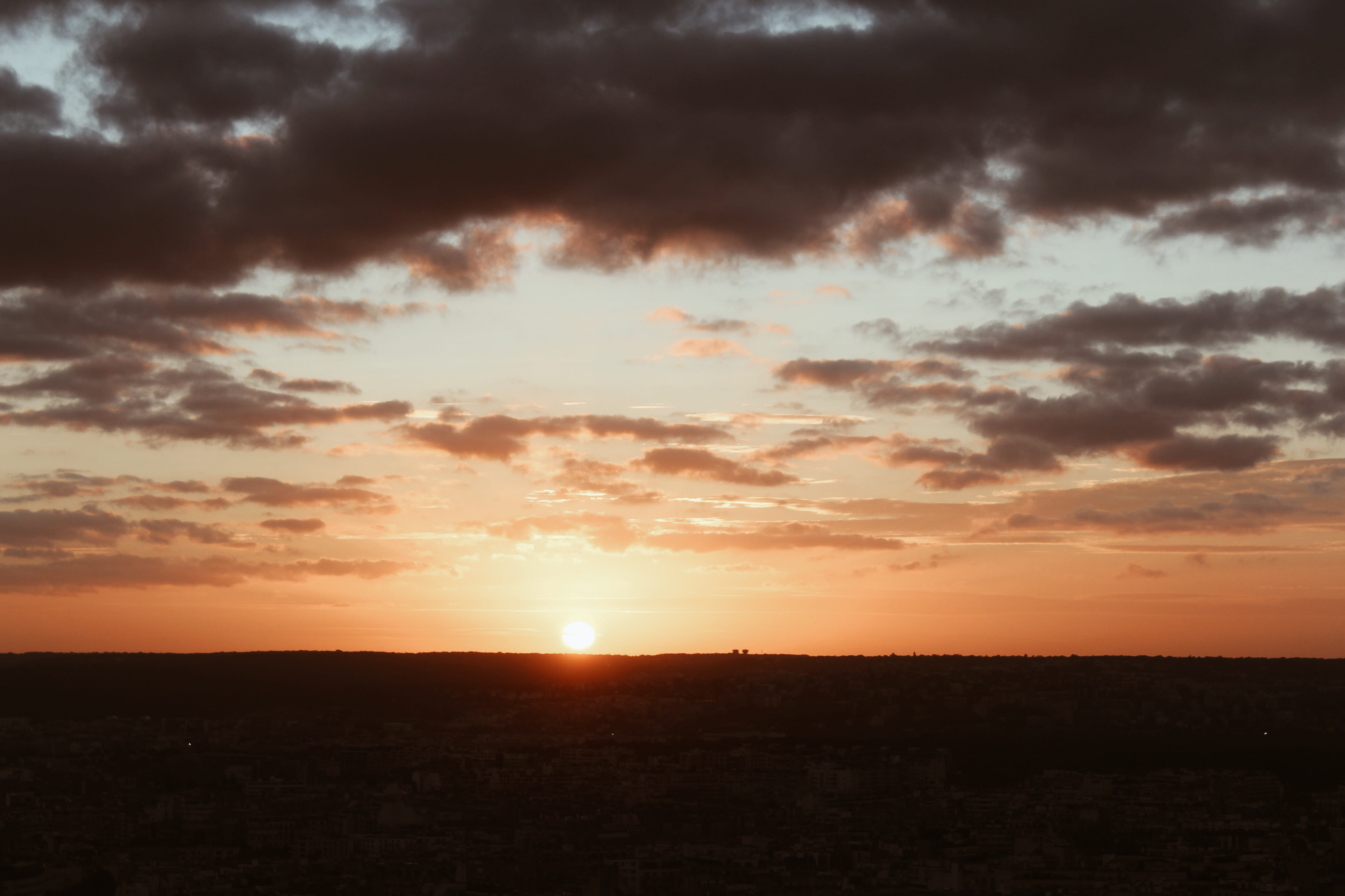 horizon, orange color, sunlight, outdoors, sun, beauty in nature, sunset, #paris, scenics - nature, idyllic, landscape, architecture, nature, city, sky, HD Wallpaper