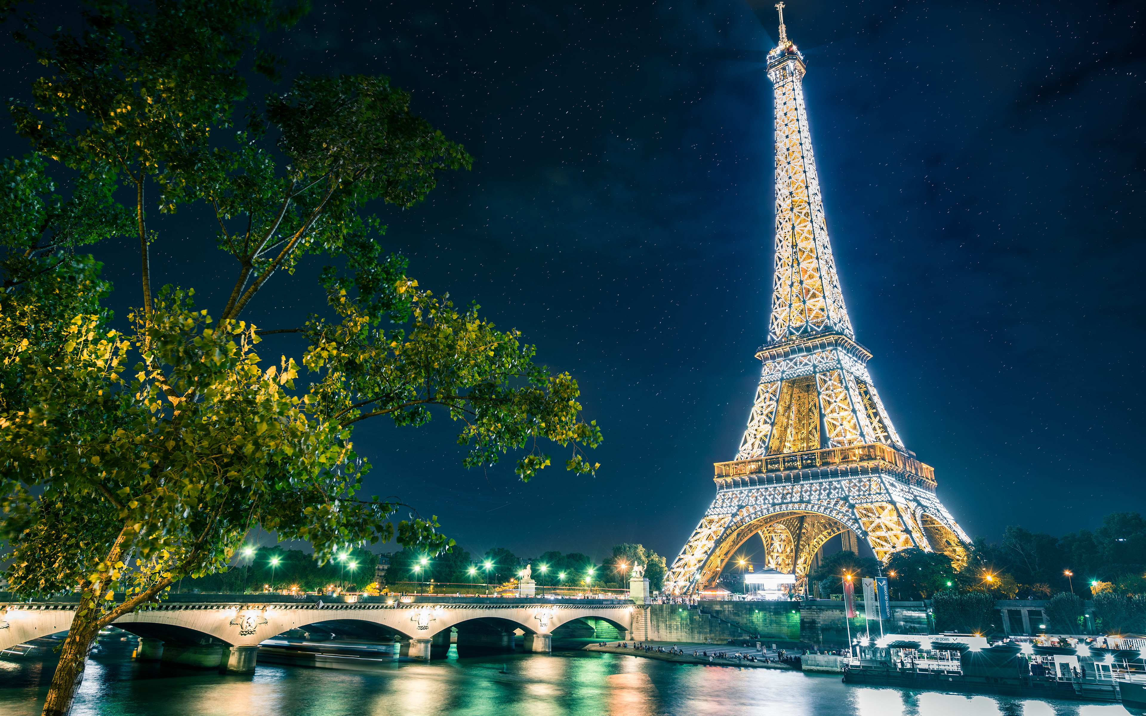 paris, travel, tower, 4K, arch, sky, travel destinations, france, plant, no people, night, citylights, arch bridge, tree, bridge - man made structure, HD Wallpaper