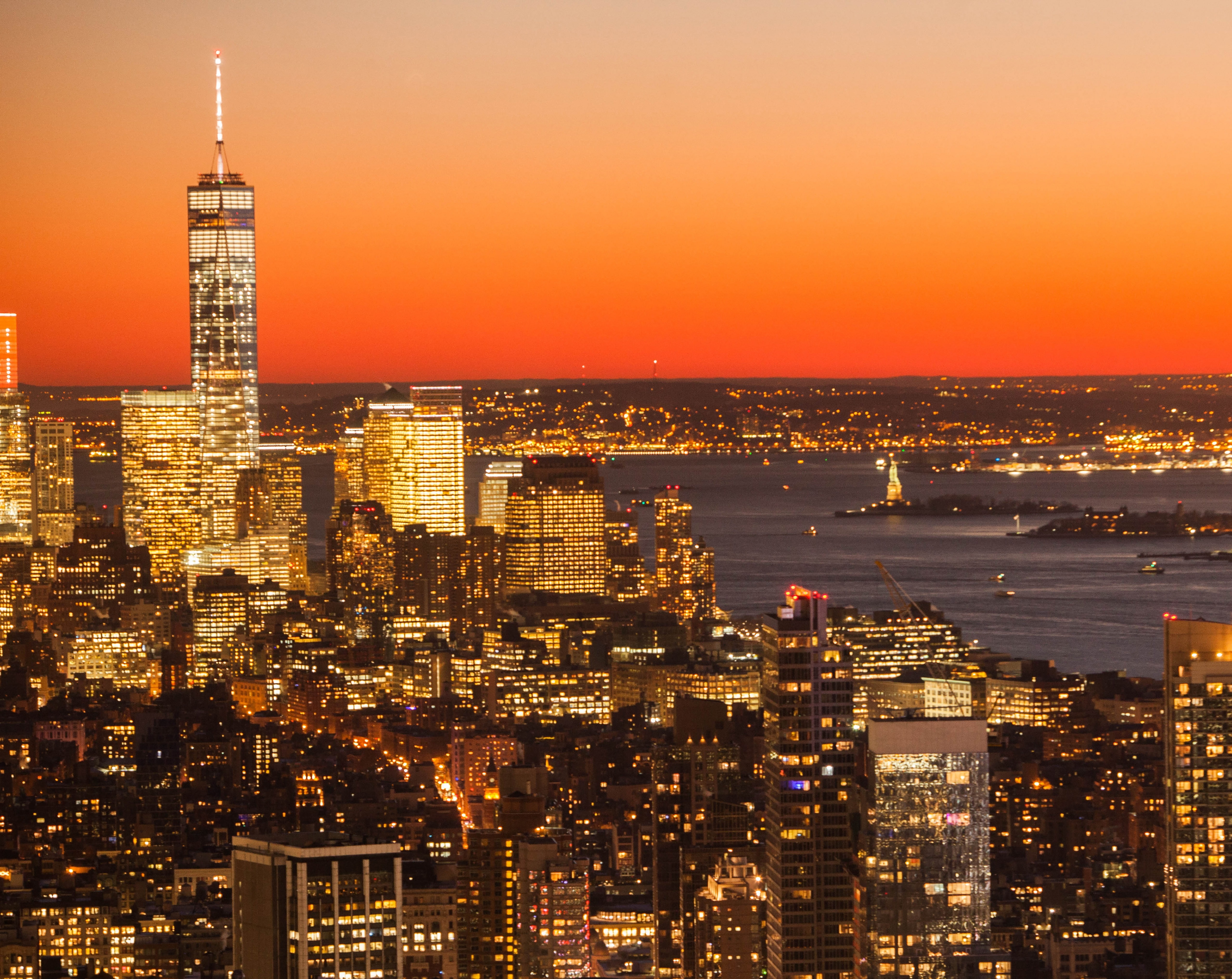 aerial, jerseycity, view, york, cityscape, landscape, building exterior, hudsonriver, tower, newyorkcity, newyorkharbor, new, nature, skyscraper, dusk, HD Wallpaper