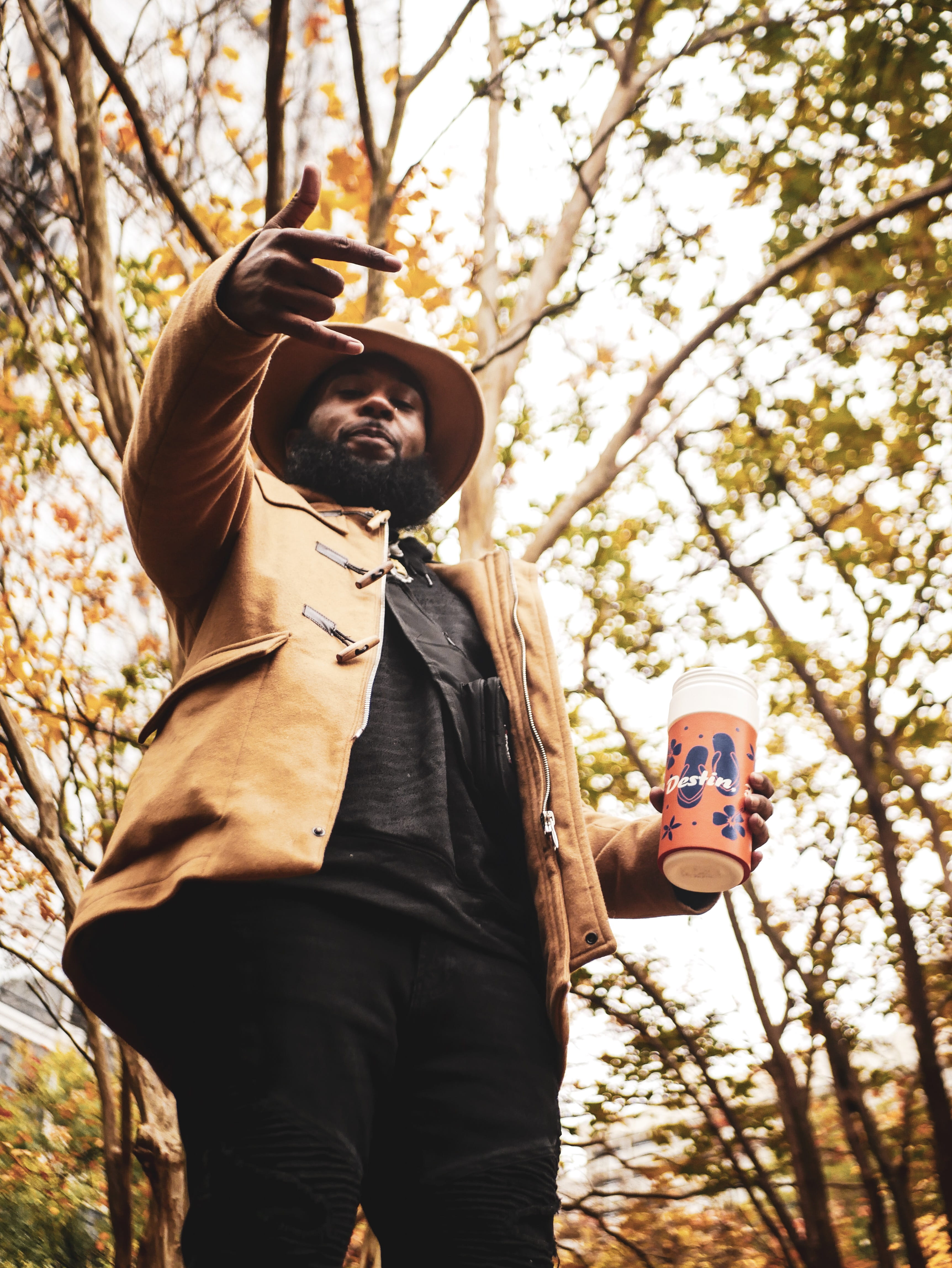 tumbler, man, standing, one person, tree, men, photo, angle, posing, front view, three quarter length, outdoors, plant, brown, day, portrait, 4K, lifestyles, Phone HD Wallpaper