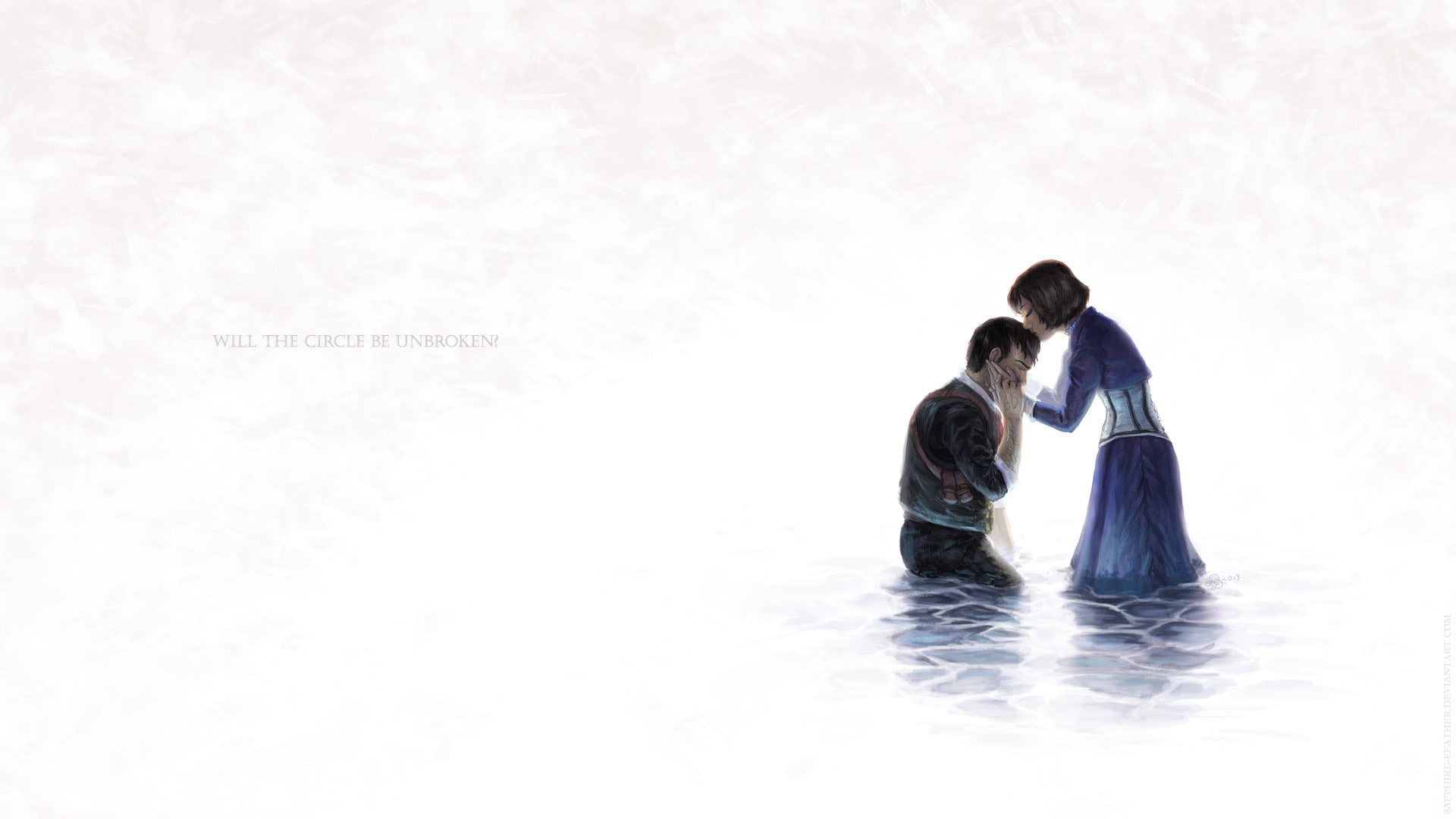 artwork, Booker DeWitt, BioShock, Elizabeth (BioShock), video games, 1080P, white background, digital art, BioShock Infinite, fan art, HD Wallpaper