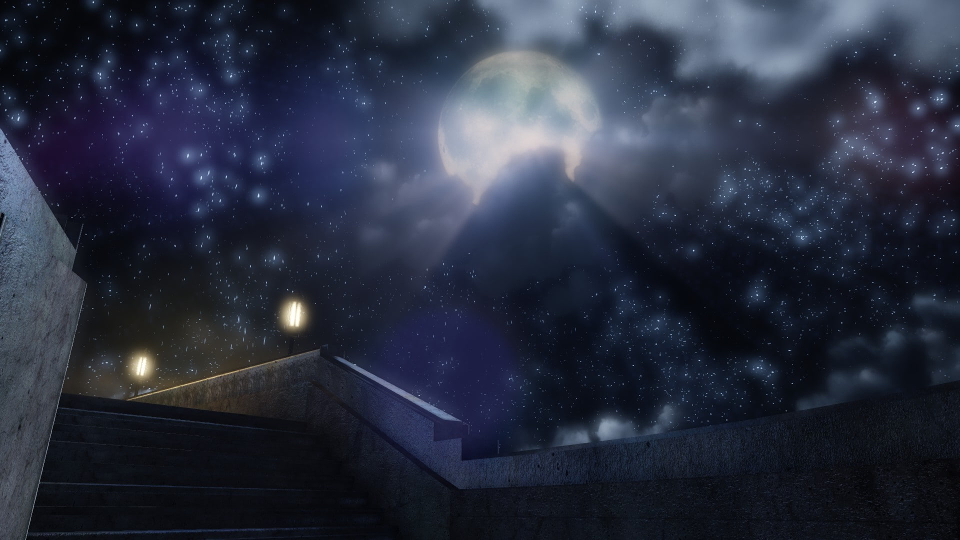sky, architecture, mystery, building exterior, railing, space, moonlight, dark, astronomy, scenics - nature, booker dewitt moon bioshock infinite elizabeth comstock, HD Wallpaper