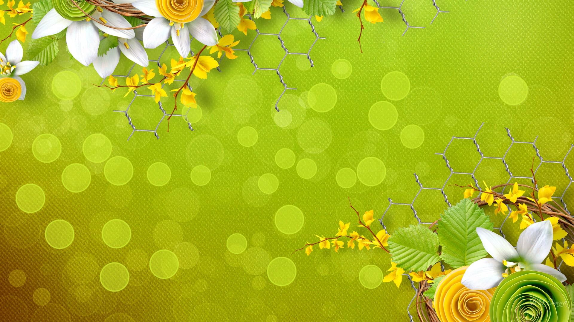 3d and abstract, green, flowers, brown, reed, wire, vine, bokeh, 1080P, yellow, HD Wallpaper