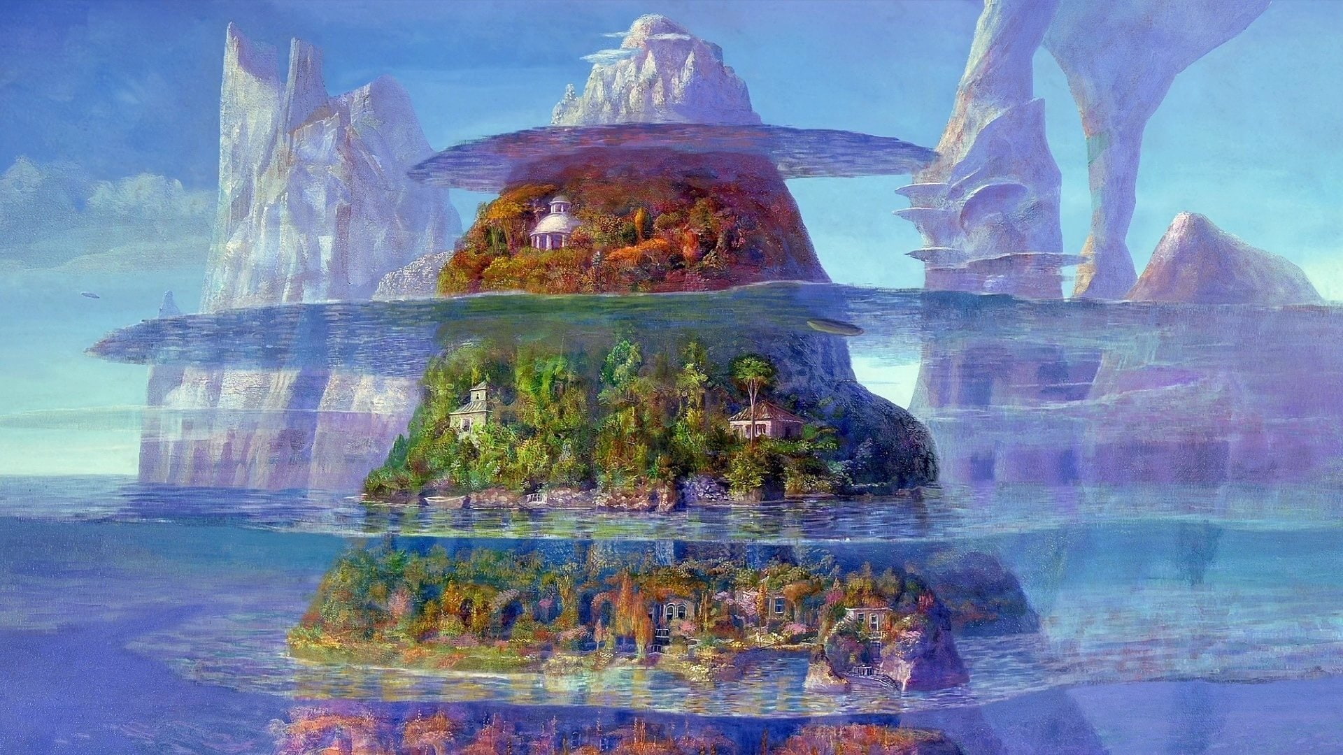 animation, island, town, mountains, 1080P, Naohisa Inoue, Time of Iblard, Iblard Jikan, HD Wallpaper