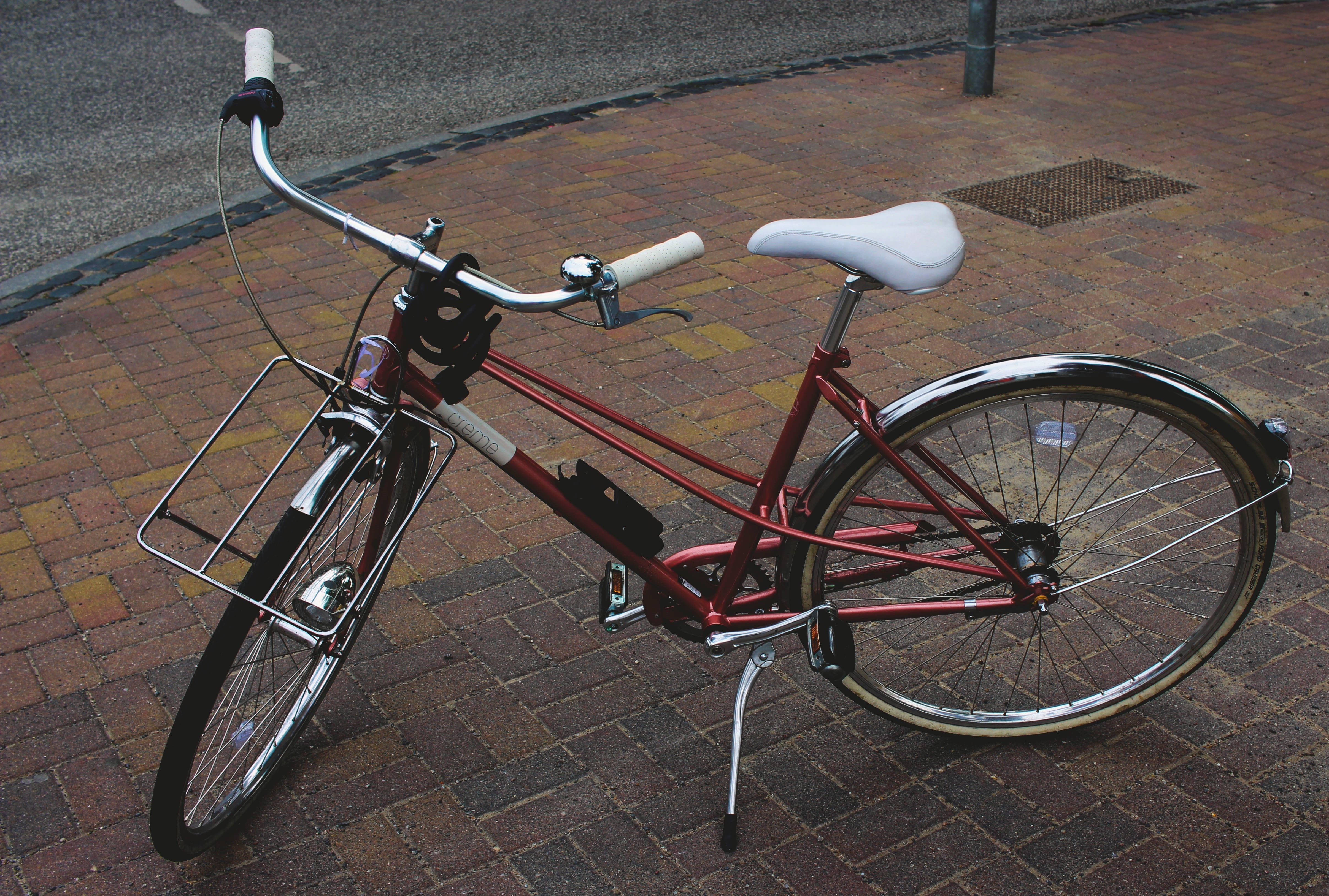 handlebars, pavement, outdoors, bike, paving stone, relaxed, road, cobblestone, land vehicle, bike racks, bell, mode of transportation, parking, spoke, HD Wallpaper