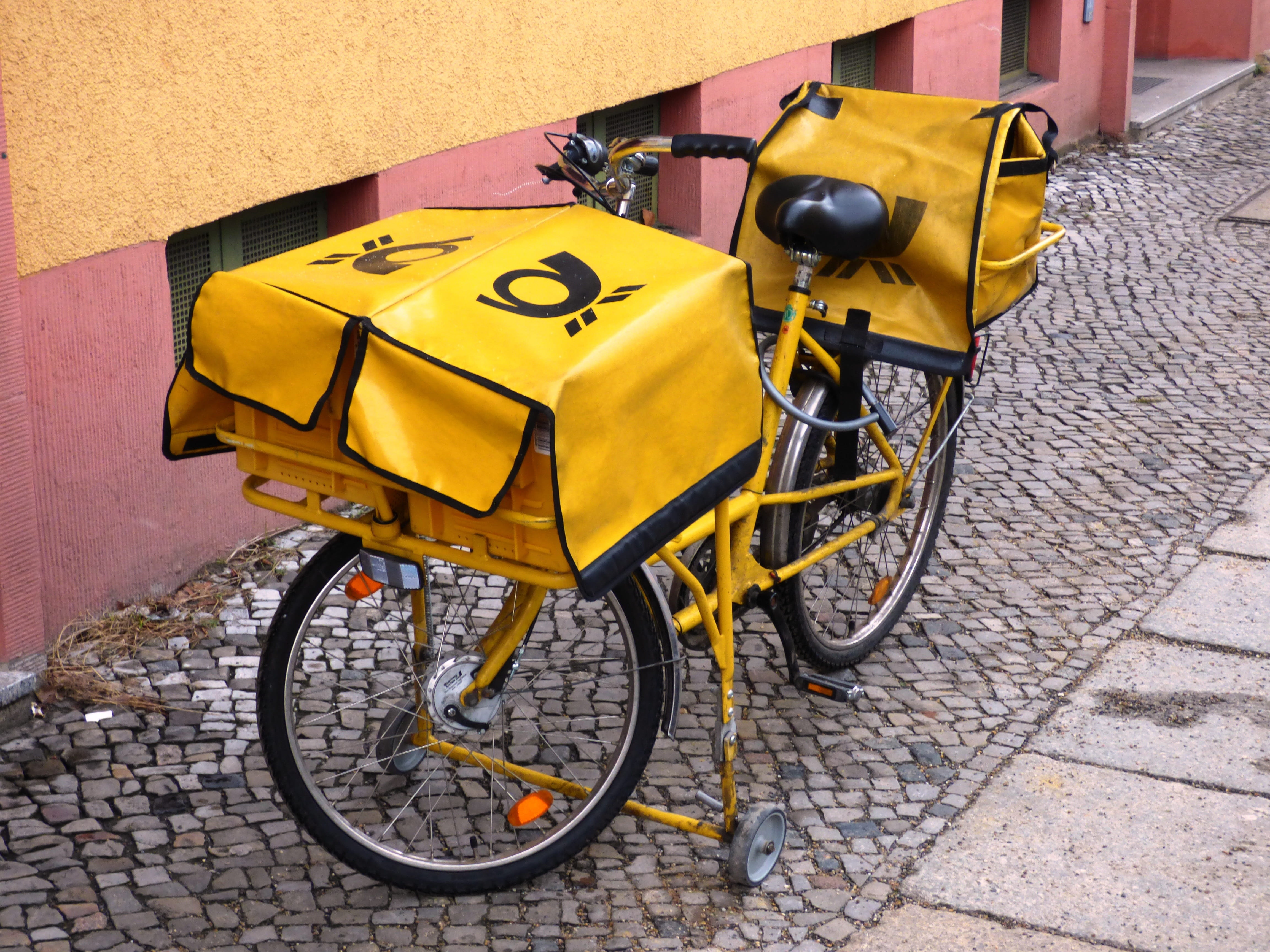 wheel, outdoors, beside, day, Bike, yellow, no people, email, Letter, street, built structure, stationary, wall, paving stone, mode of transportation, transportation, HD Wallpaper
