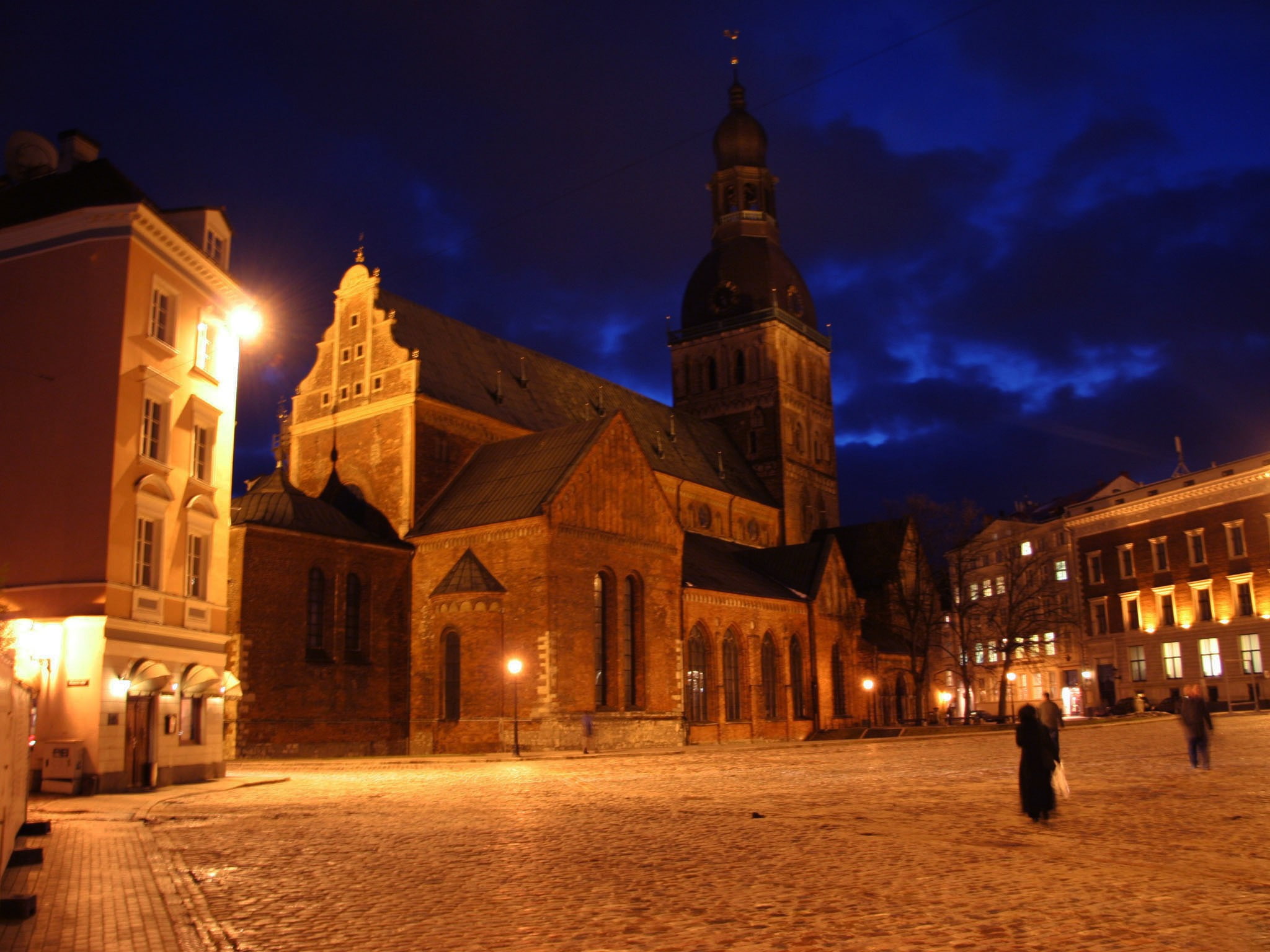 tower, Riga, history, lights, illuminated, travel destinations, 1080P, night, lighting equipment, street light, city, built structure, building, town, HD Wallpaper