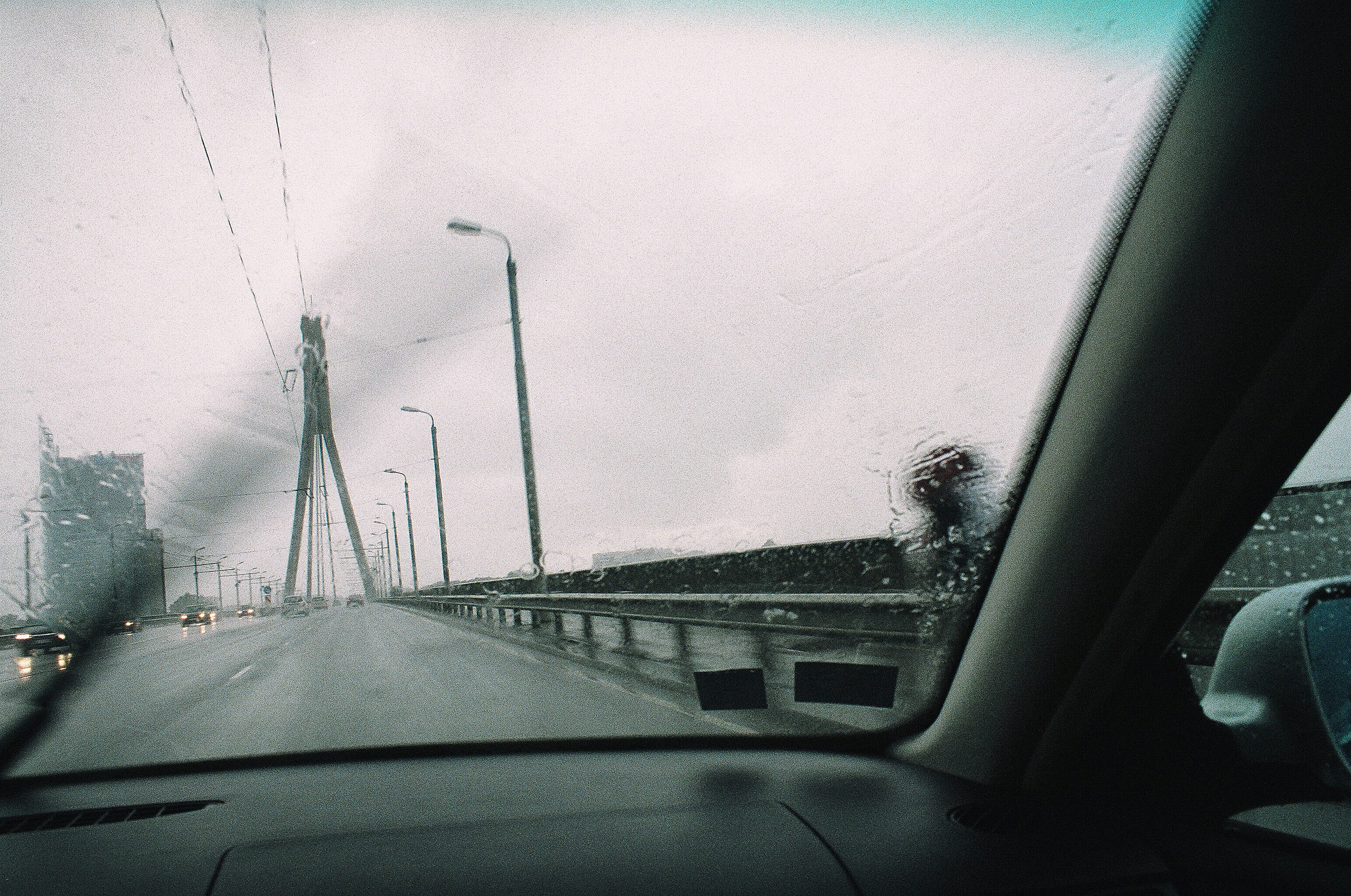 driver, auto, nature, day, road, rain, window, riga, vehicle interior, urban, movement, puddle, downtown, bridge, no people, storm, weather, road trip, HD Wallpaper