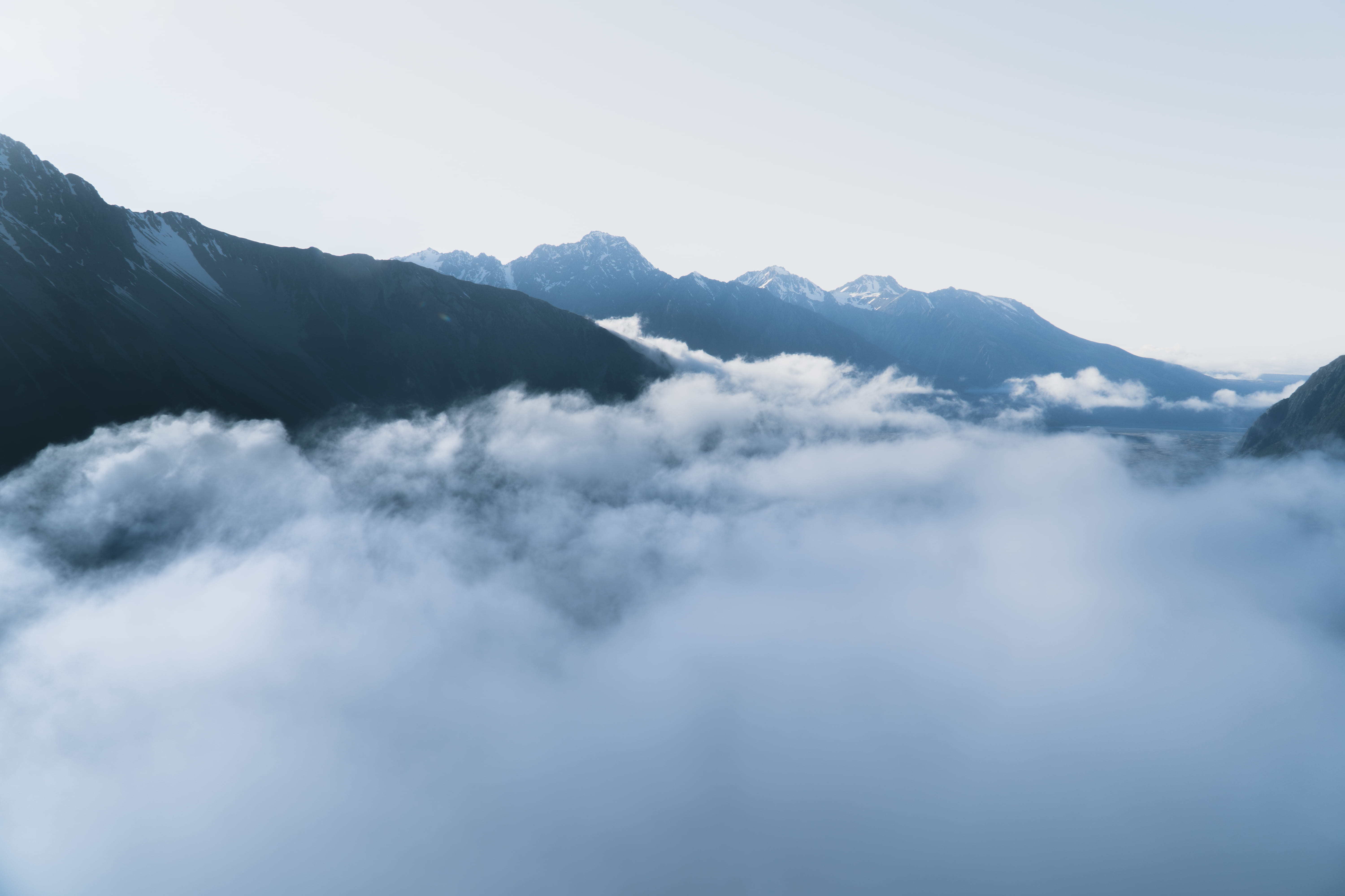 peak, sea, tranquil scene, cloud inversion, new zealand, tranquility, outdoors, scenics - nature, snowcapped mountain, sky, fog, scenery, mountain peak, HD Wallpaper