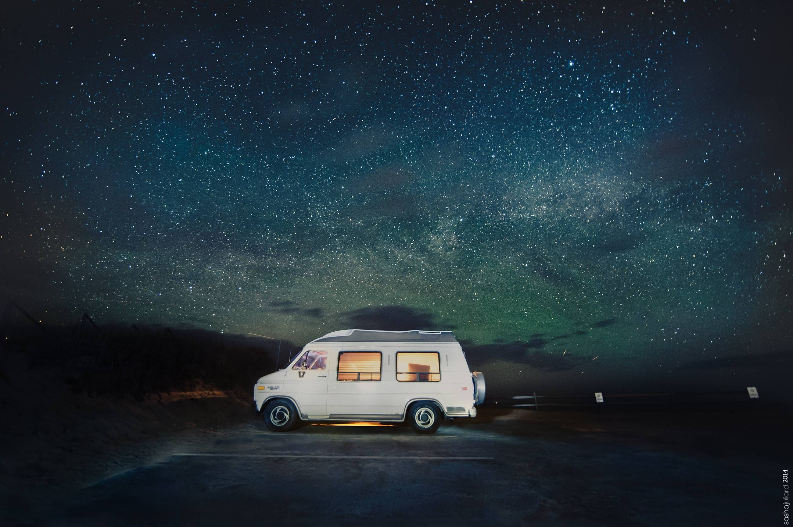 sky, motor vehicle, space and astronomy, milky way, star, space, nature, Van Life, science, constellation, night, mode of transportation, 2K, star - space, HD Wallpaper