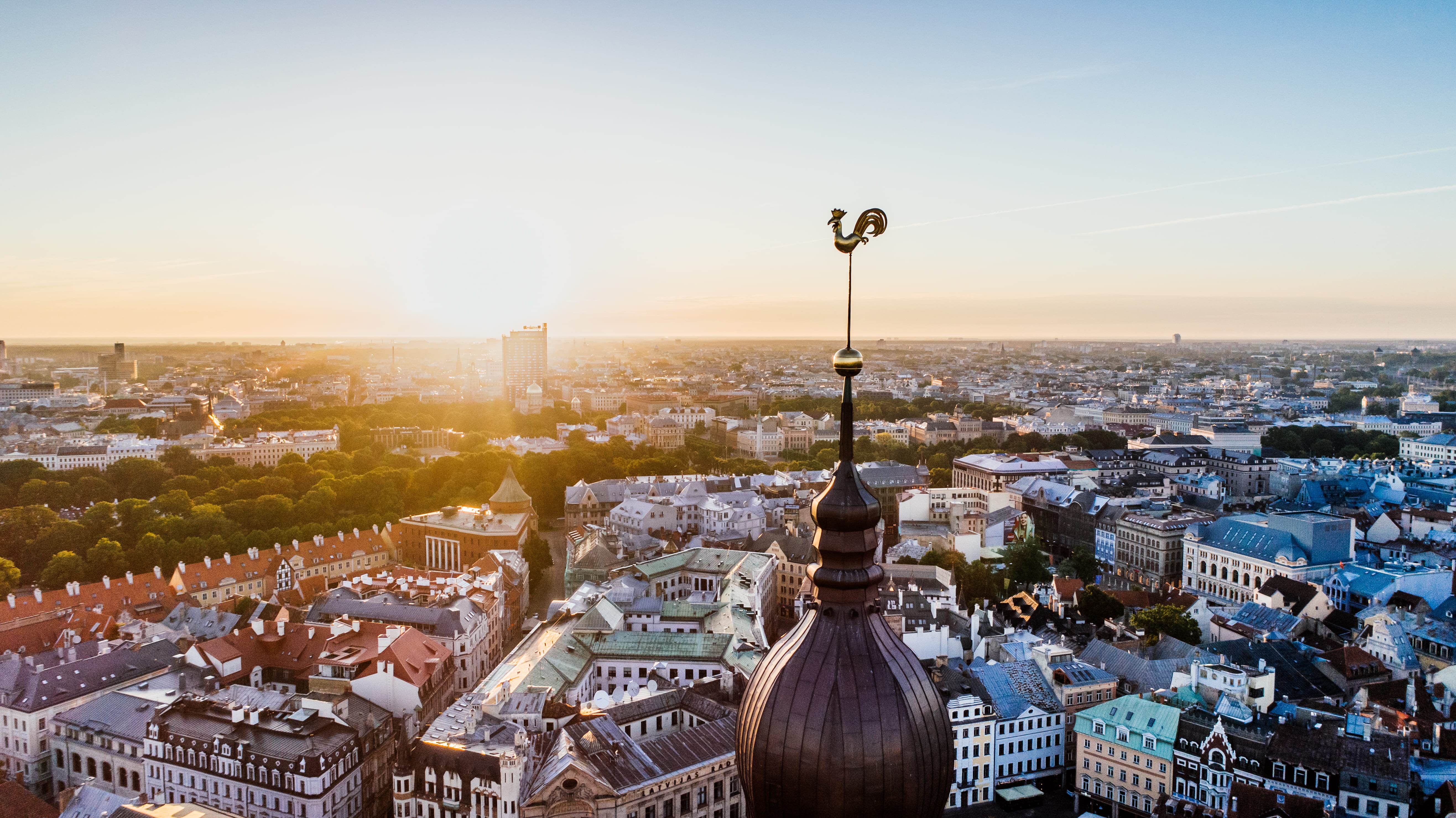 nature, sky, aerial, sunny day, tourism, aerial view, europe, sunlight, crowd, roofs, buildings, high angle view, dusk, latvia, travel, cityscape, travel destinations, HD Wallpaper