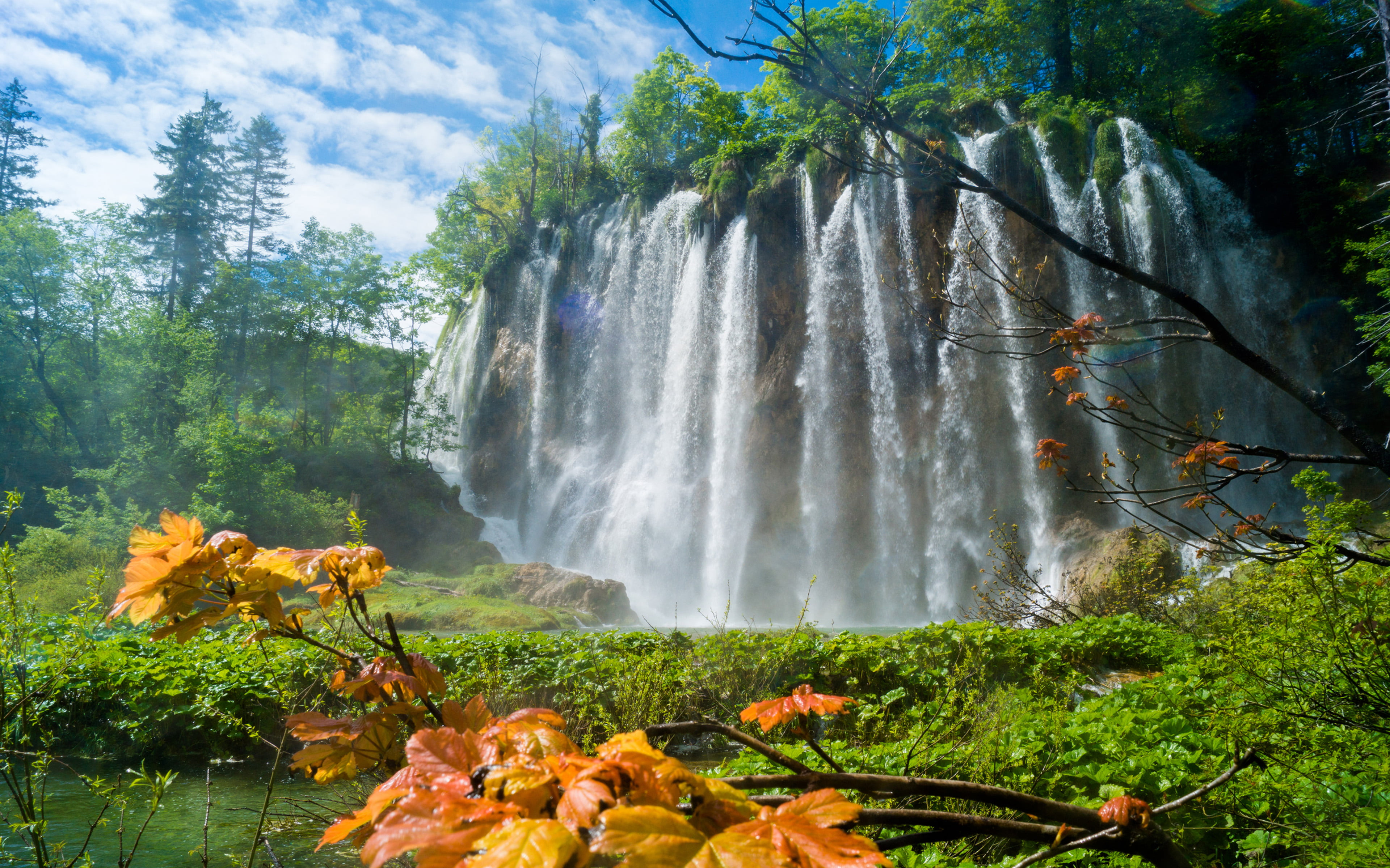 outdoors, waterfall, park, scenics - nature, lakes, trees, 4K, tree, hd, long exposure, travel, nature, plant, no people, environment, plitvice, growth, HD Wallpaper