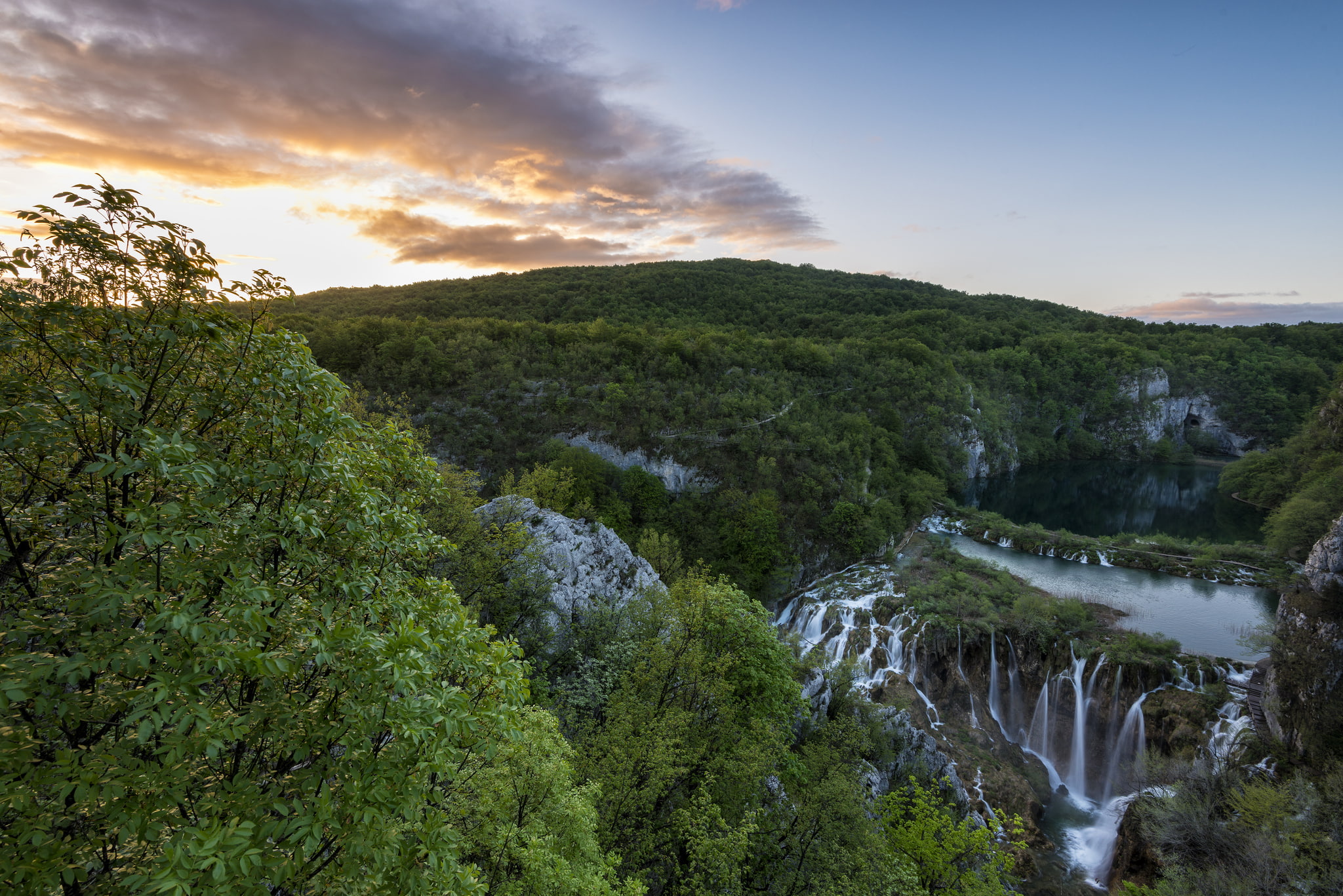 national Park, trees, Plitvice lakes, lake, morning, Croatia, view, mountains, 1080P, waterfalls, HD Wallpaper