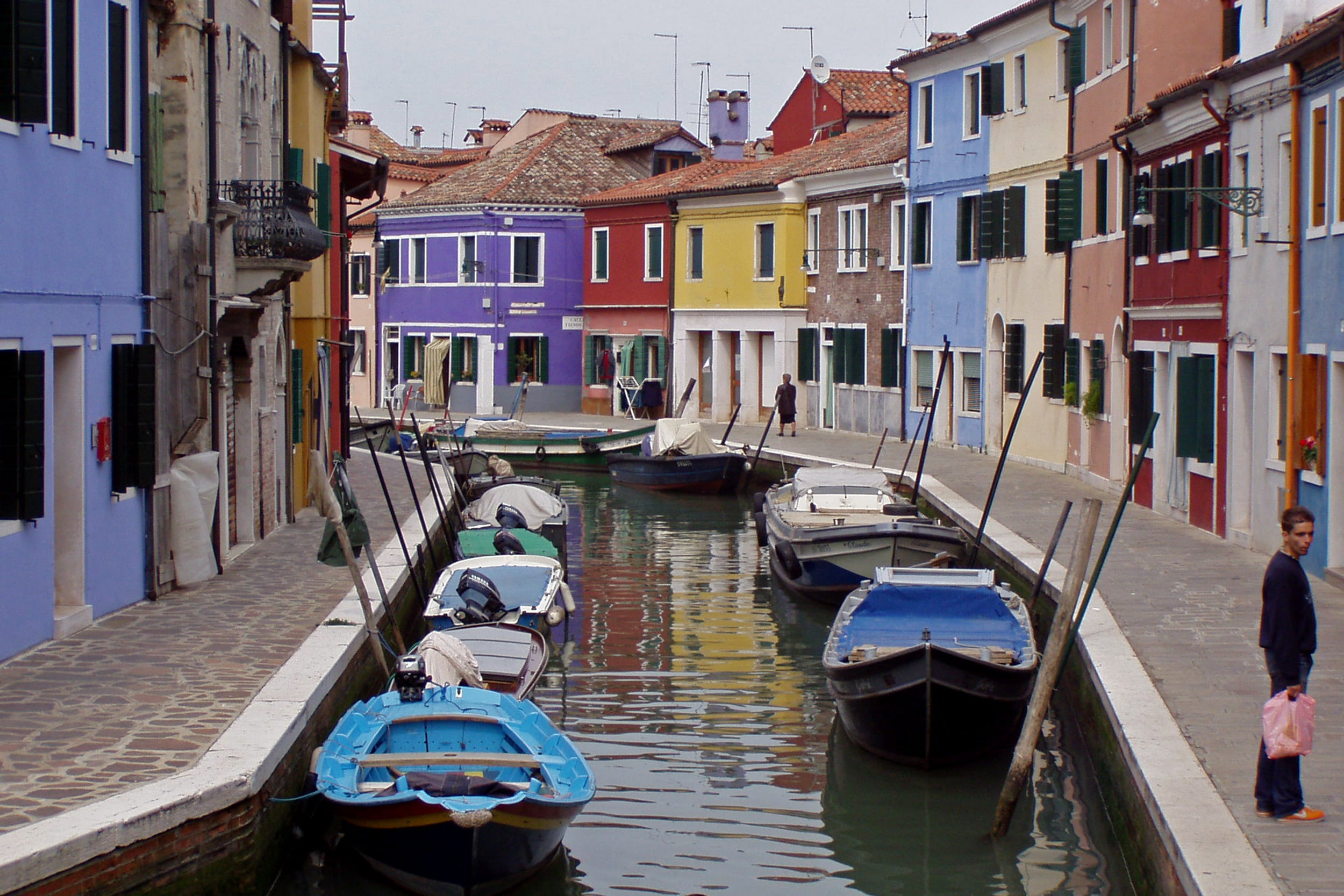 transportation, architecture, 1080P, murano, mode of transport, road, nature, waterfront, incidental people, wooden post, water, boats, colors, canal, HD Wallpaper