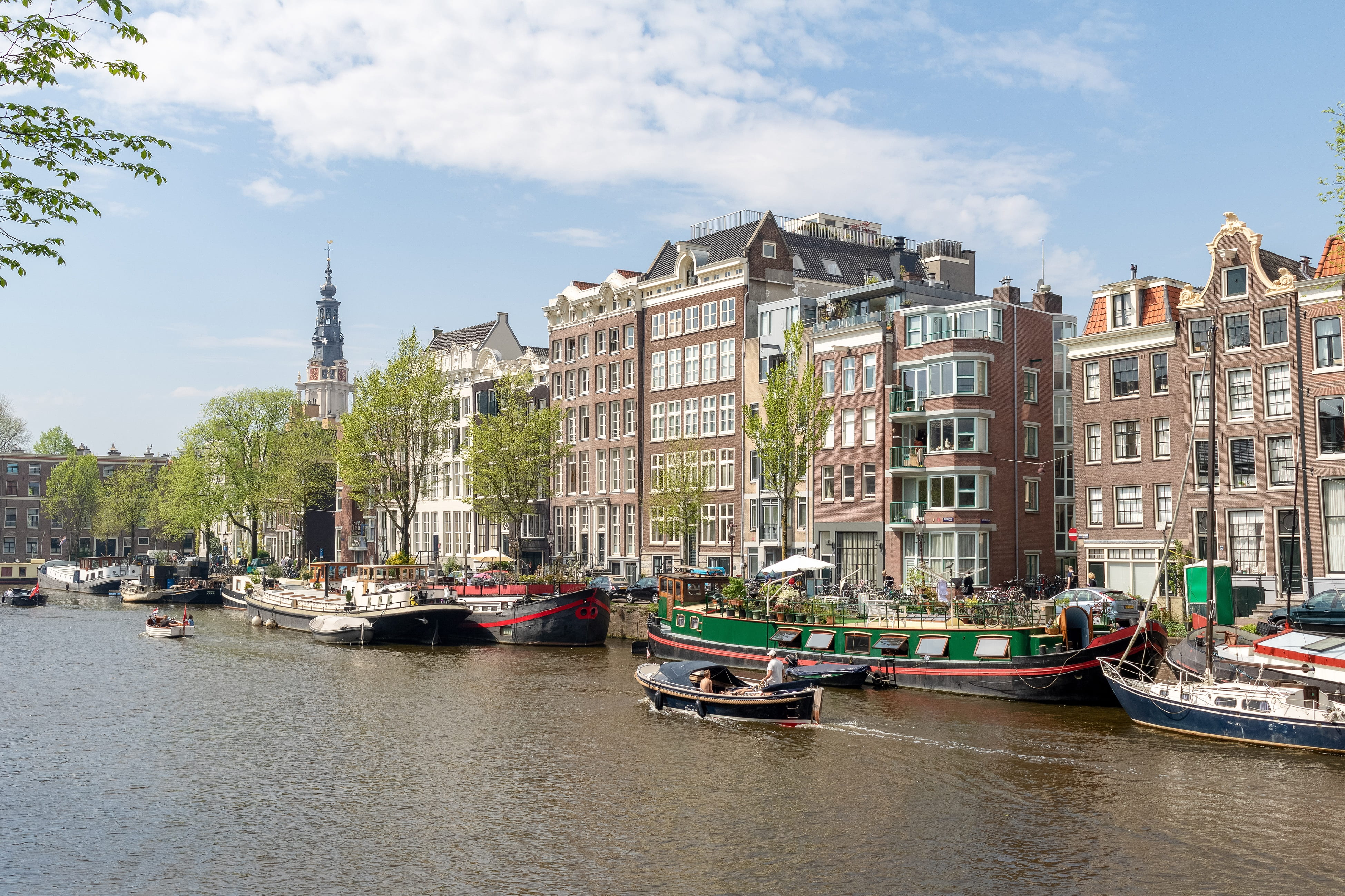 cloud - sky, 4K, building exterior, moored, boot, day, amsterdam, concrete, buildings, water, no people, nautical vessel, built structure, building, waterfront, HD Wallpaper