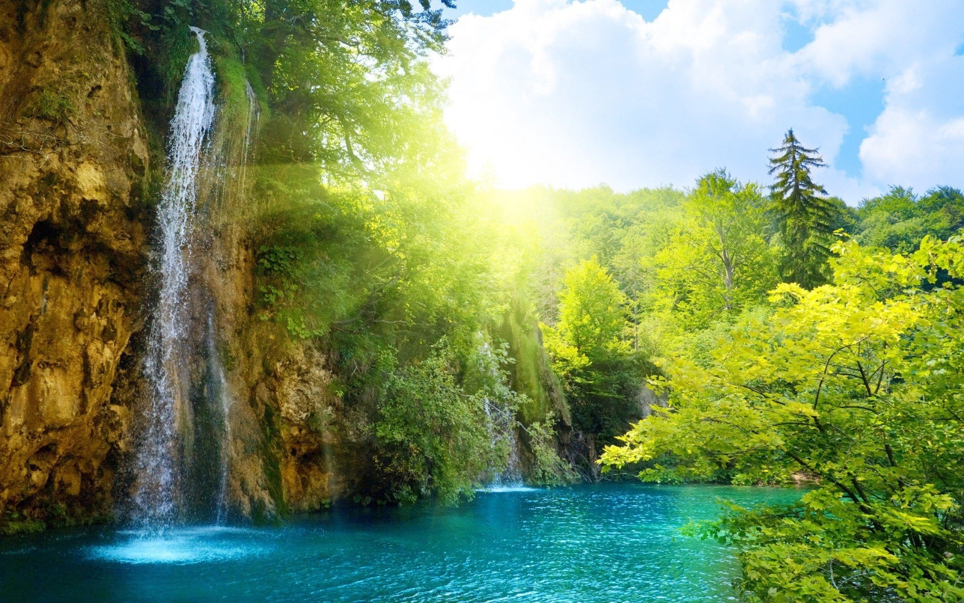 tropical Climate, beauty In Nature, vacations, scenics - nature, falling water, idyllic, travel, park - Man Made Space, tree, non-Urban Scene, sky, green Color, HD Wallpaper