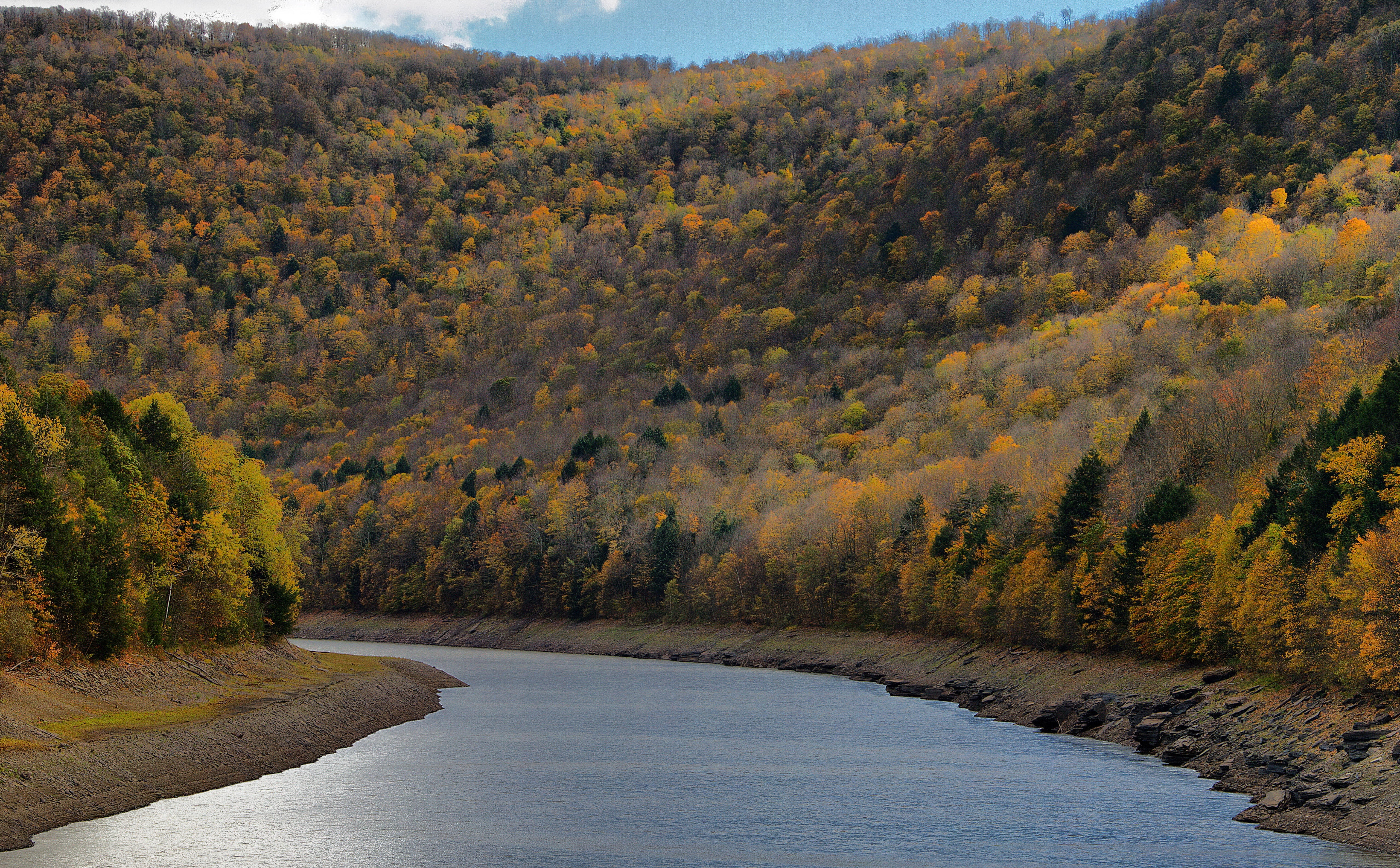 non-urban scene, tranquility, day, scenics - nature, tree, River, landscape, growth, mountain, autumn collection, hdr, trees, Forest, Nature, no people, HD Wallpaper
