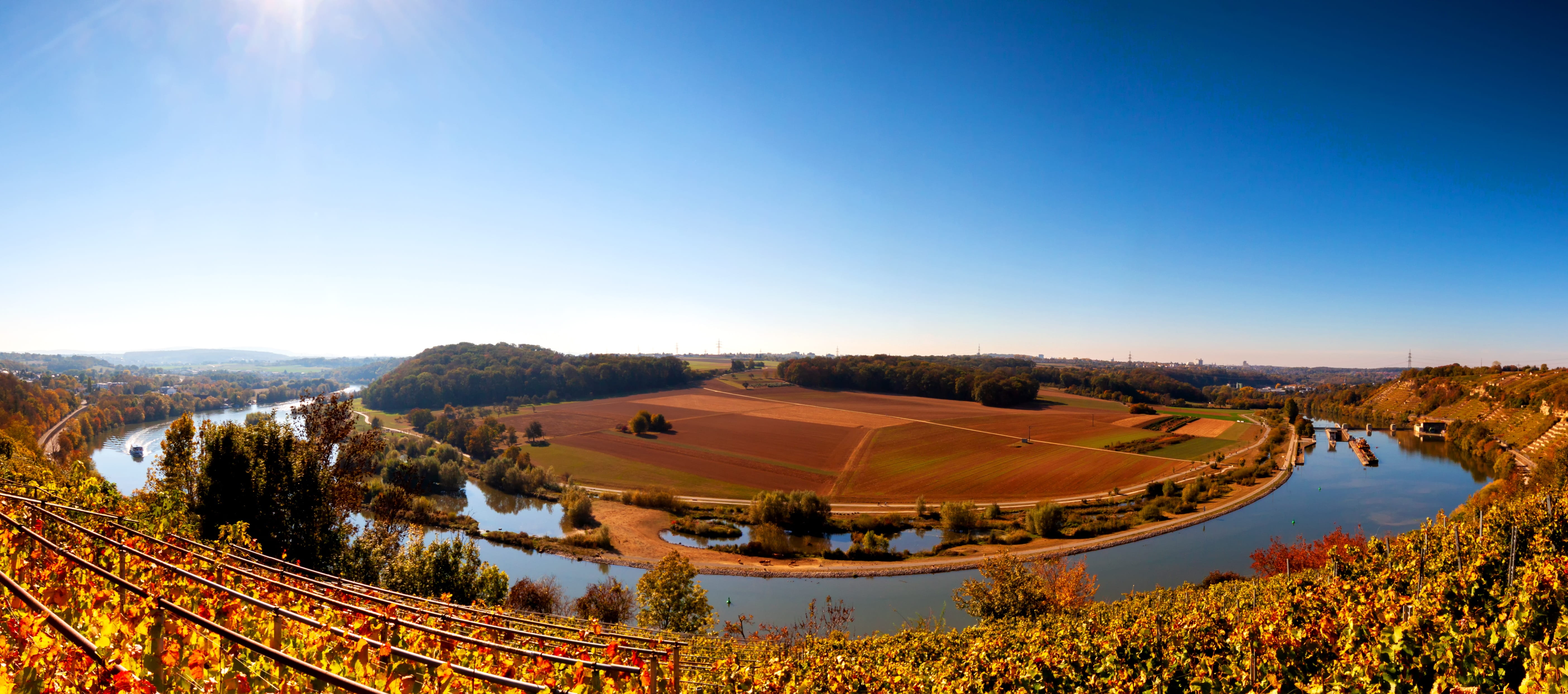 tree, day, tranquil scene, water, tranquility, river, non-urban scene, high angle view, outdoor, blue, scenics - nature, germany, out, outdoors, panoramic, HD Wallpaper