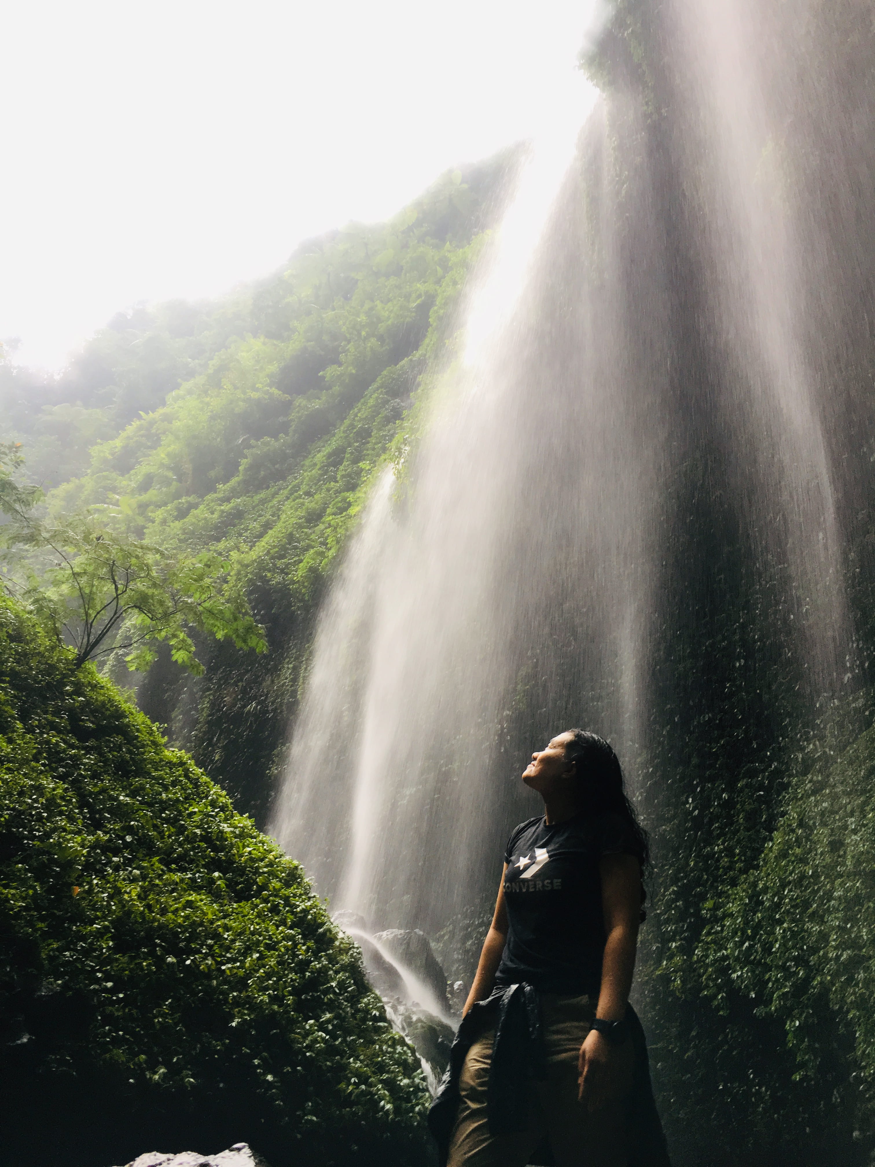 plant, waterfalls, person, beauty in nature, outdoors, motion, power in nature, eastjava, flowing water, bromo, water, looking at view, hairstyle, shot, Phone HD Wallpaper