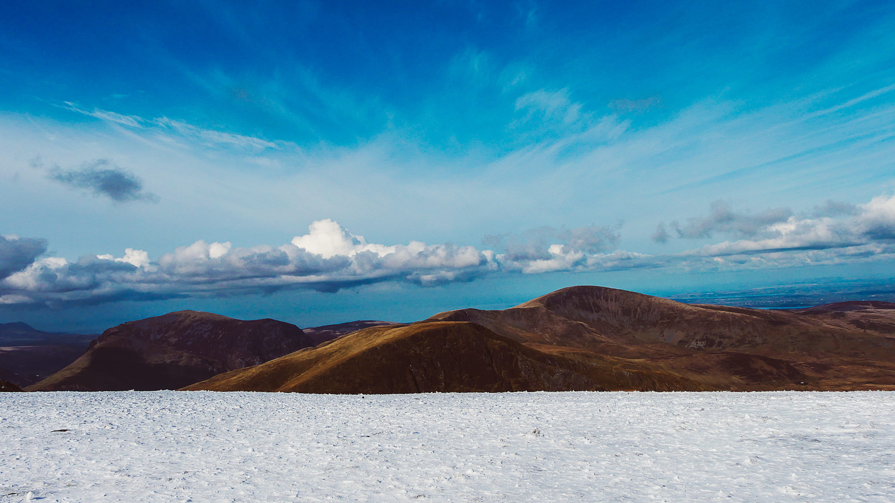 hill, frost, weather, landscape, 2K, sky, nature, adventure, environment, outdoors, frosty, Wales, no people, panorama, snowcapped mountain, cloud - sky, HD Wallpaper