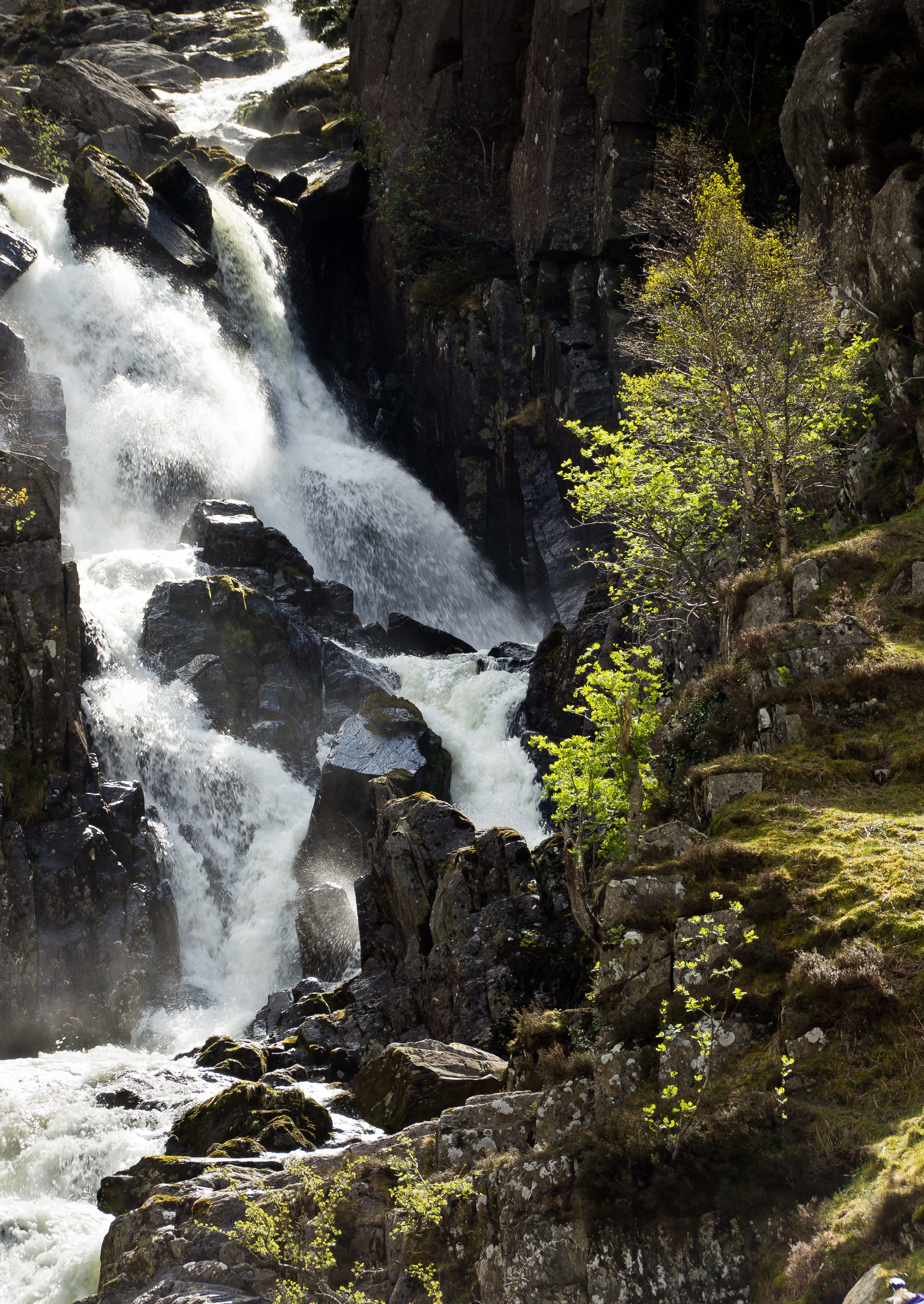 scenery, beauty in nature, power in nature, landscape, britain, river, angle, rocks, rock formation, water, flowing water, hills, waterfalls, photo, snowdonia, Phone HD Wallpaper