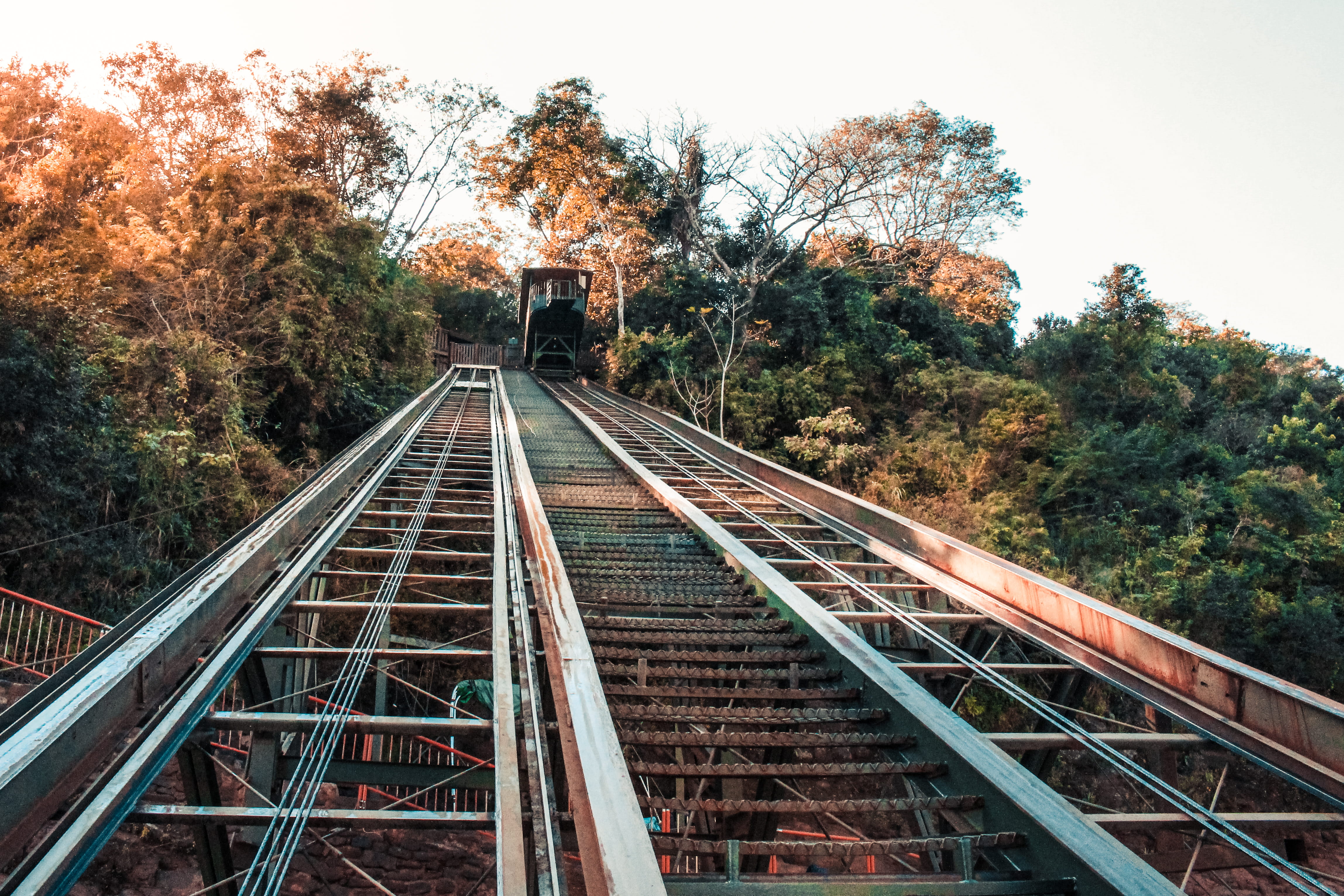 railroad track, goal, outdoors, diminishing perspective, travel, nature, built structure, water, falls, mode of transportation, no people, brazil, change, HD Wallpaper