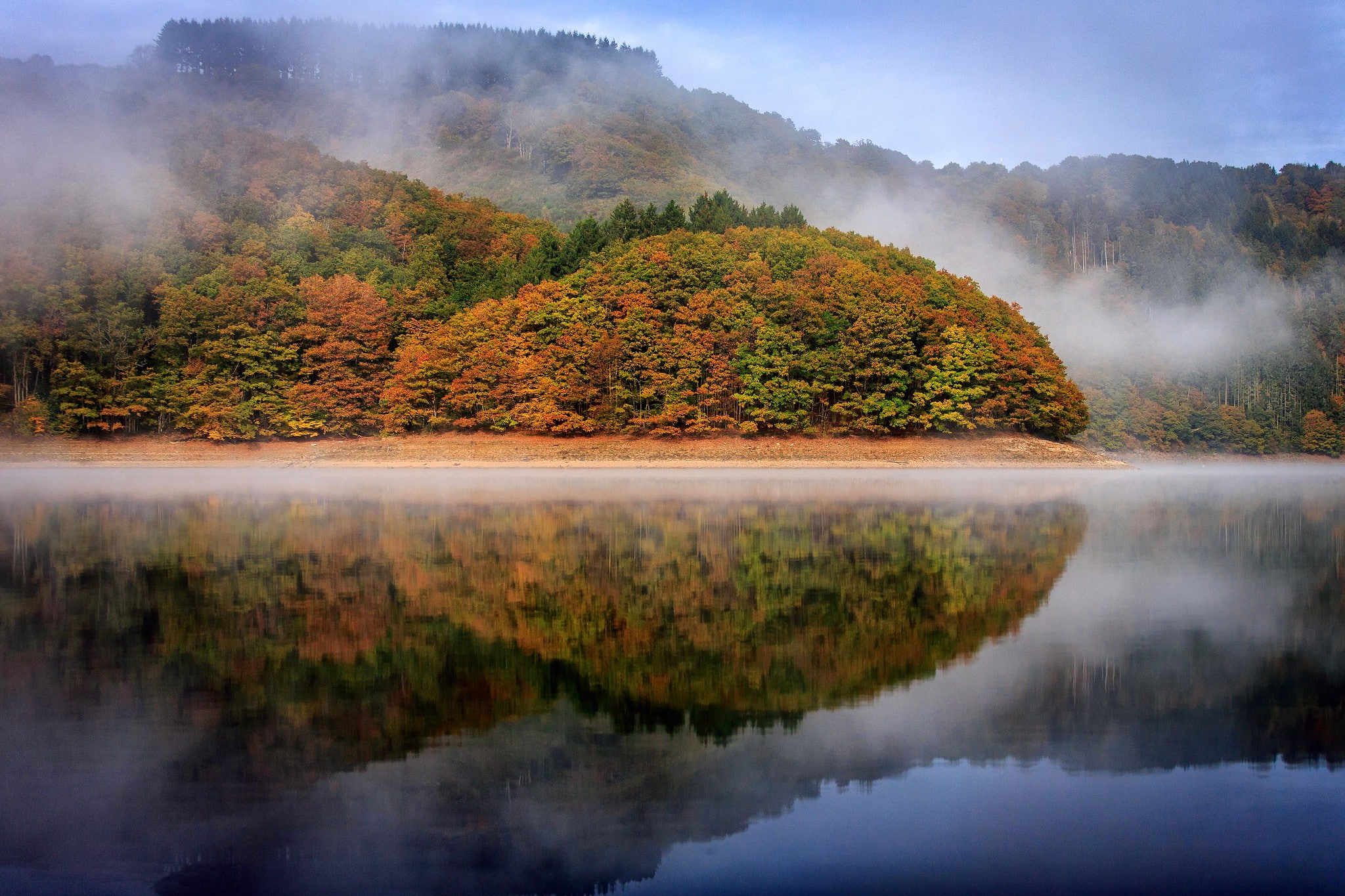 change, Luxemburg, Hill, beauty in nature, mist, scenics - nature, clouds, fog, tranquility, Trees, Fall, plant, tree, no people, woodland, water, non-urban scene, HD Wallpaper