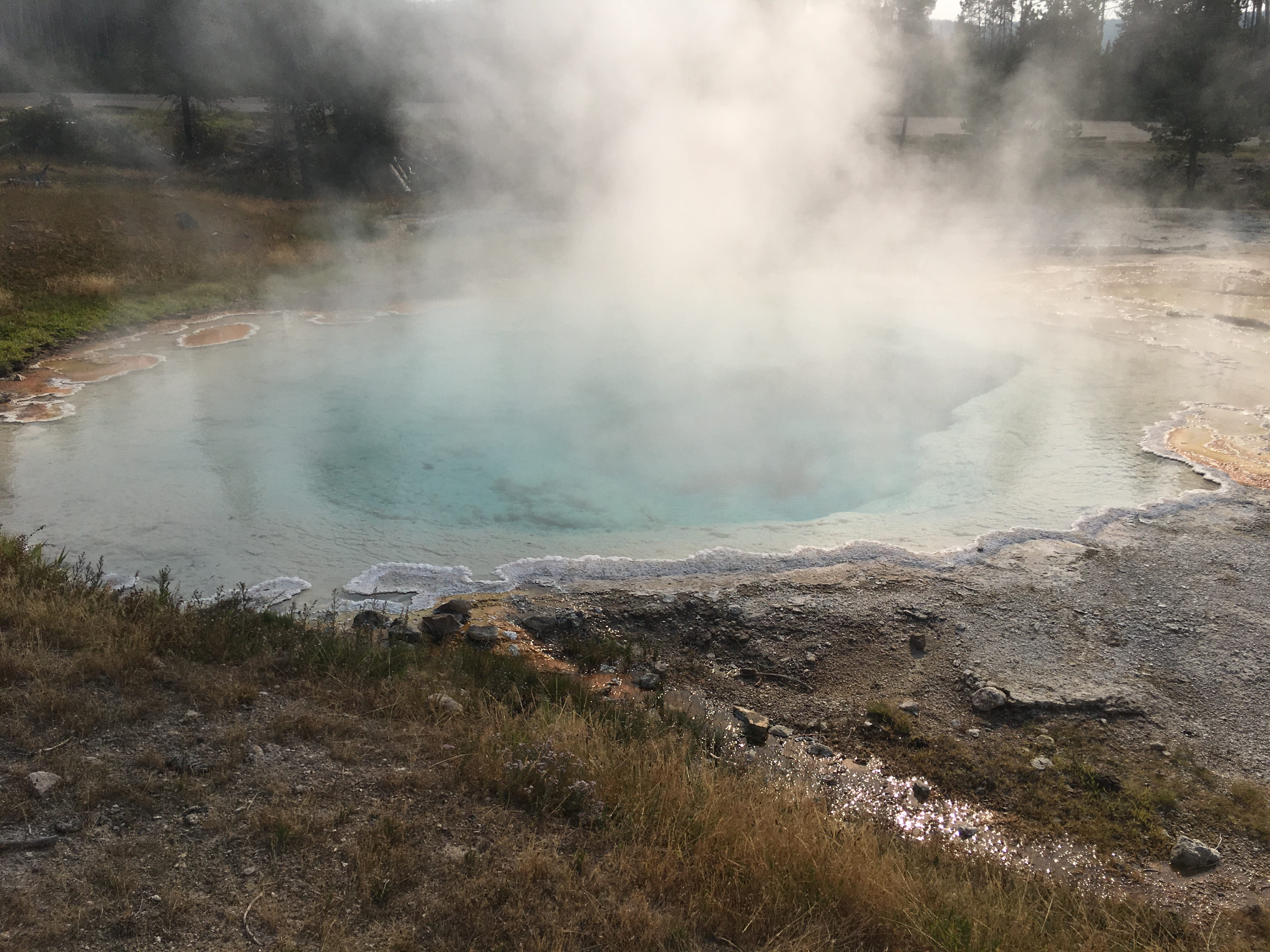 scenery, no people, park, outdoor, rock, fresh, stream, geyser, day, vacation, travel, grass, water, heat - temperature, summer, hot spot, steam, power in nature, HD Wallpaper
