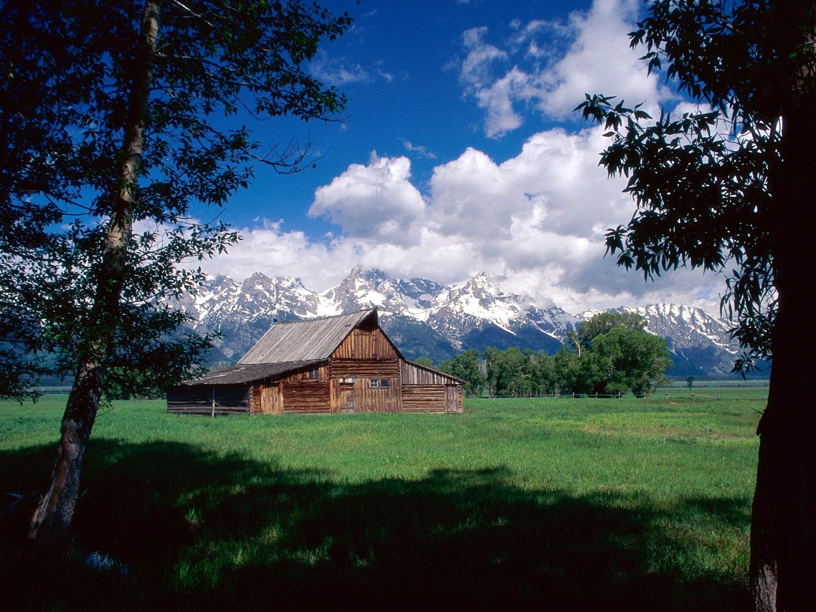 house, green color, grass, plant, barn, cloud - sky, architecture, no people, Grand Teton National Park, sky, building exterior, building, land, built structure, HD Wallpaper