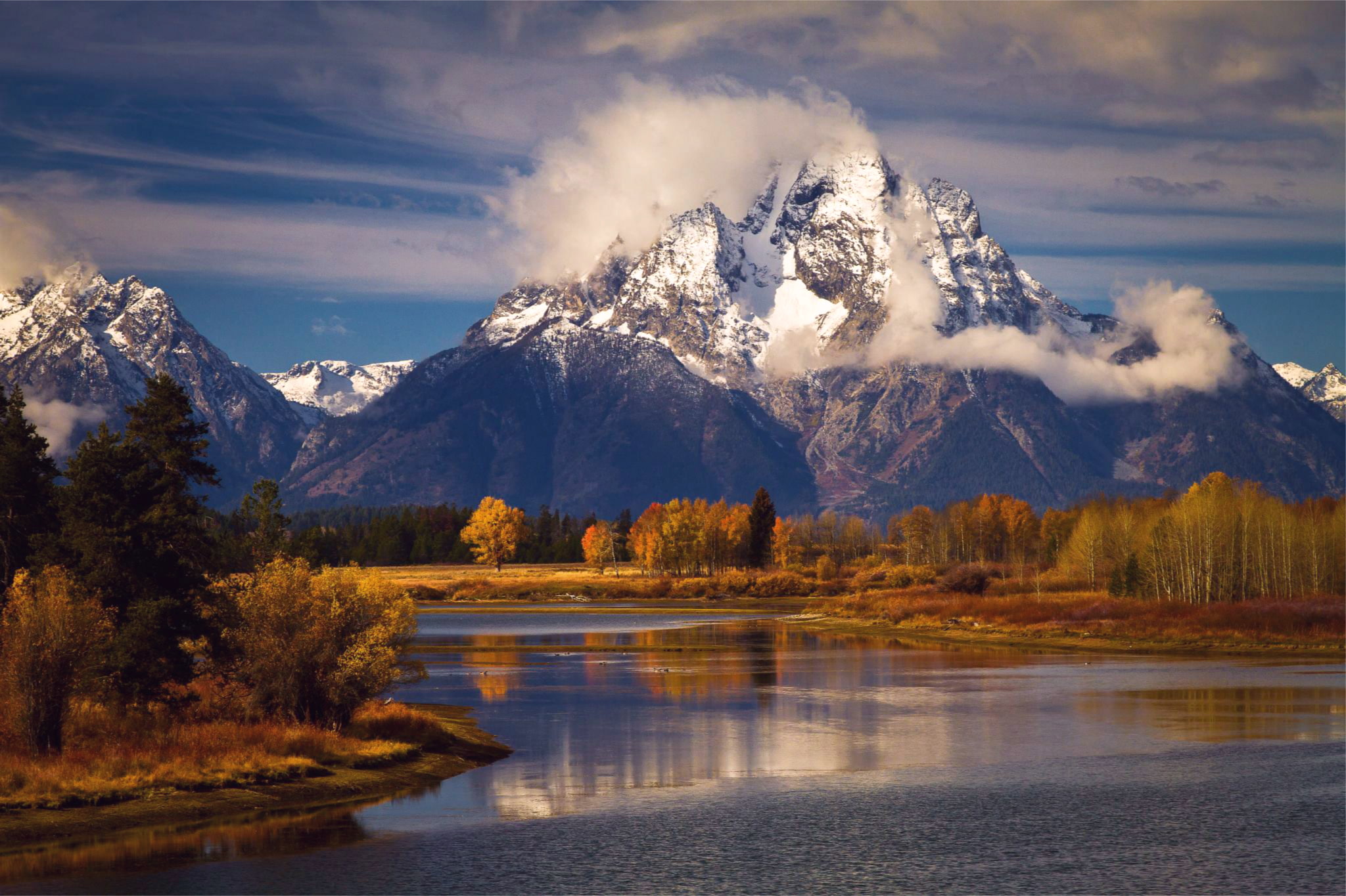 national Park, clouds, trees, Wyoming, mountains, USA, Grand Teton, lake, landscape, 1080P, autumn, blue, the sky, HD Wallpaper