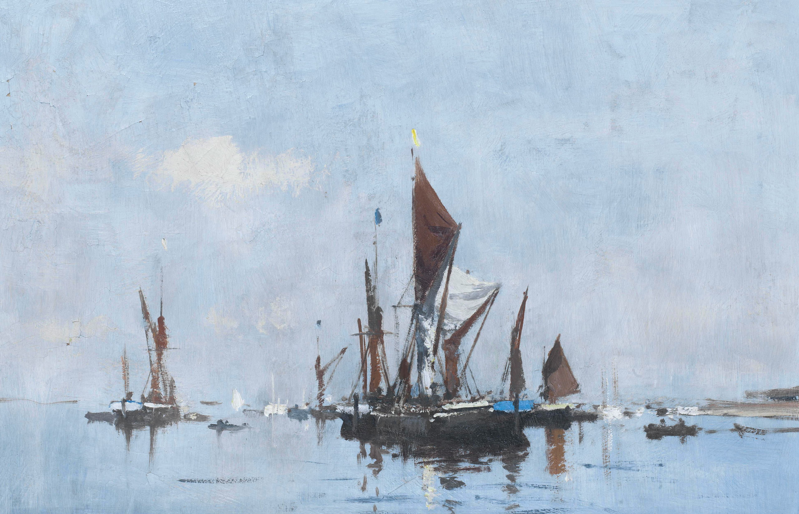 2K, Edward Seago, seascape, picture, Barge in still Water, HD Wallpaper