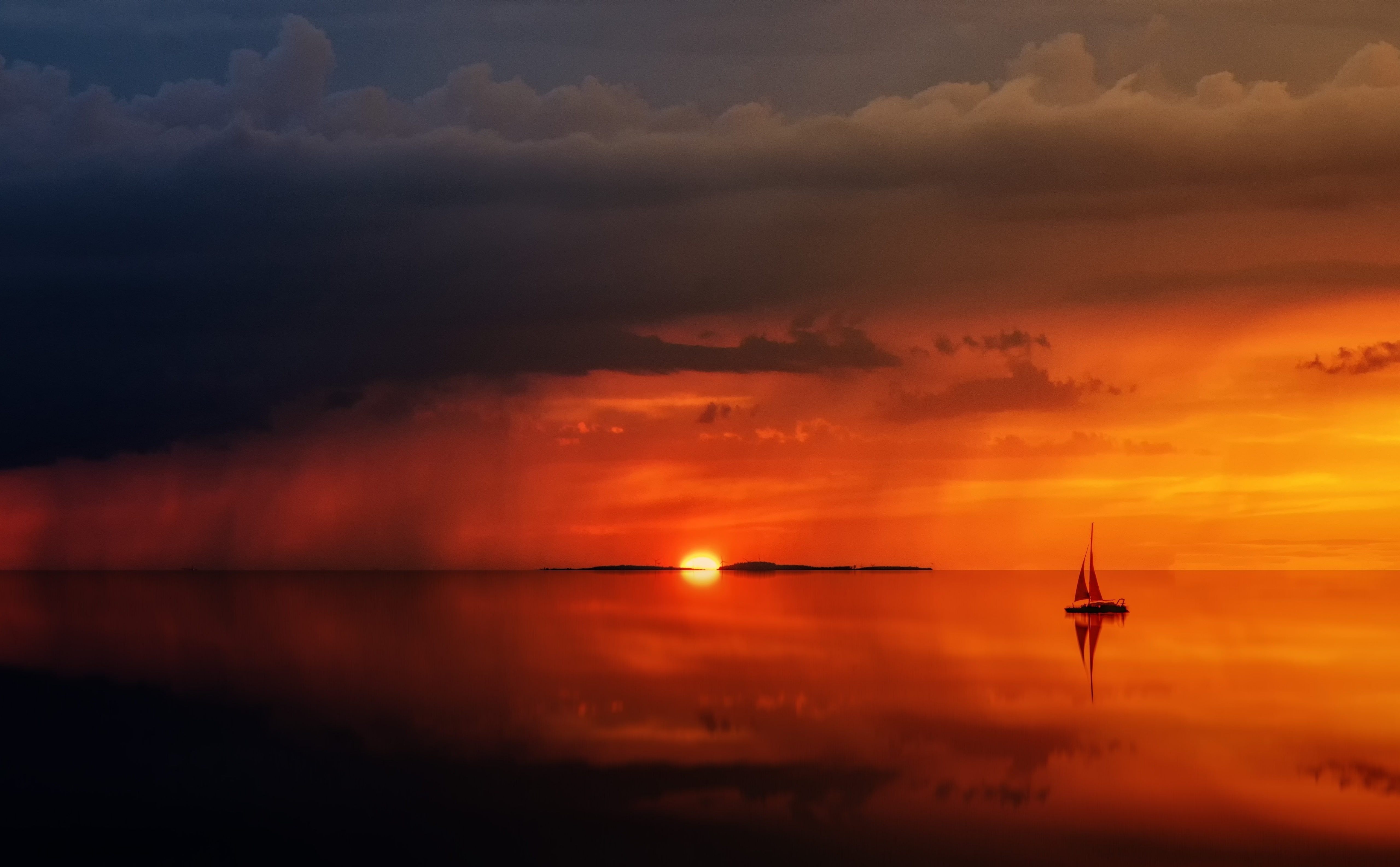 Scene, no people, Minimal, Nature, Sun and Sky, raincloud, tranquility, idyllic, outdoors, trip, horizon, cloud - sky, Sailing, Dark, sunset, stormclouds, HD Wallpaper