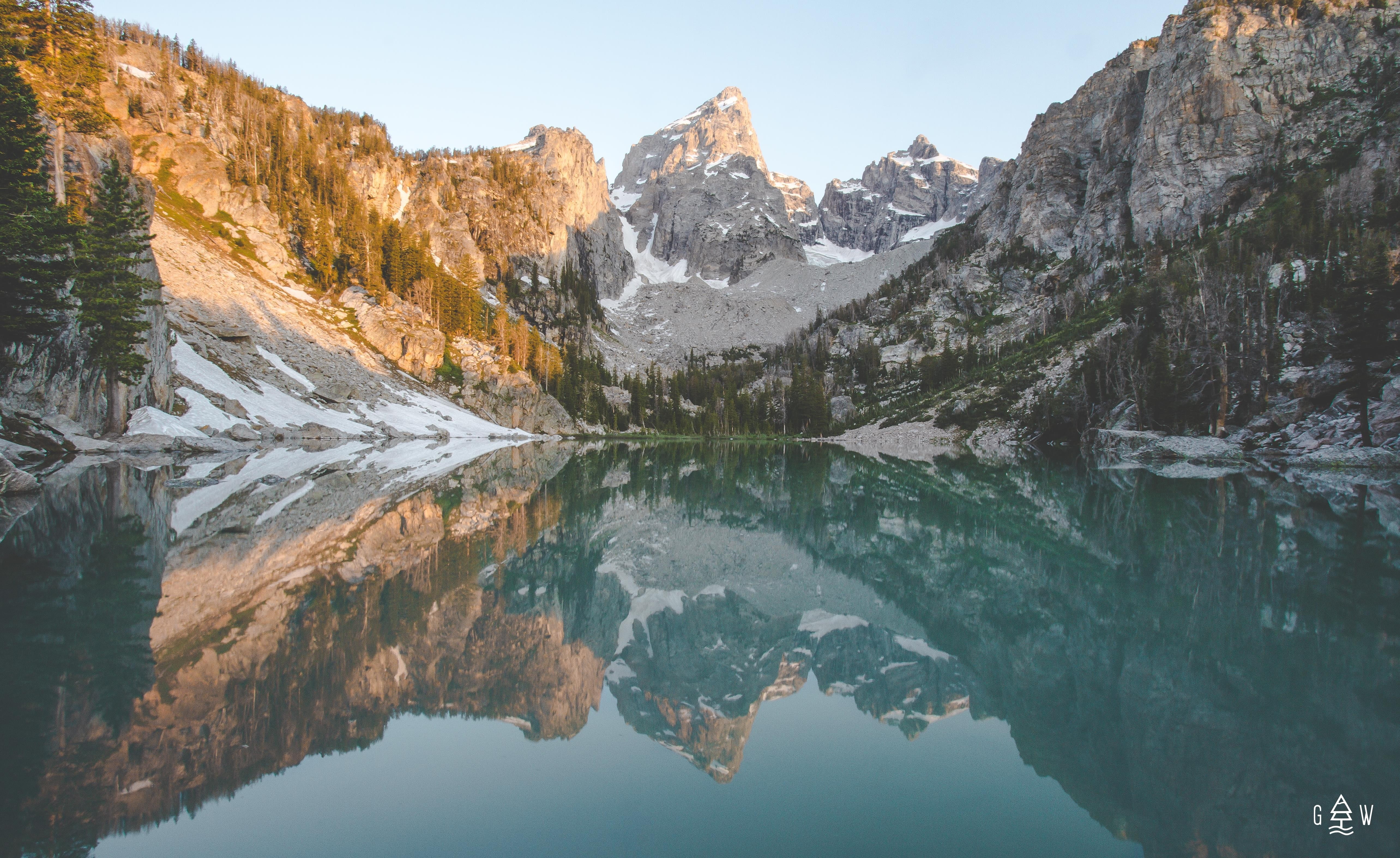 mountain, water, 5K, rock, nature, non-urban scene, mountains, scenics - nature, snowy peak, Delta Lake, Wyoming, lake, snow, beauty in nature, waterfront, HD Wallpaper