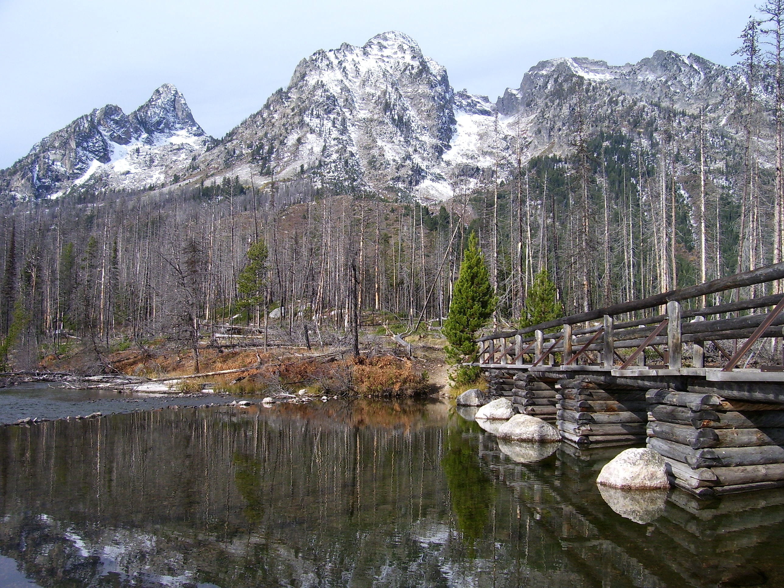 lake, formation, tranquil scene, water, winter, grand teton national park, shoreline, reflections, snowcapped mountain, bridge, outdoors, no people, woods, HD Wallpaper