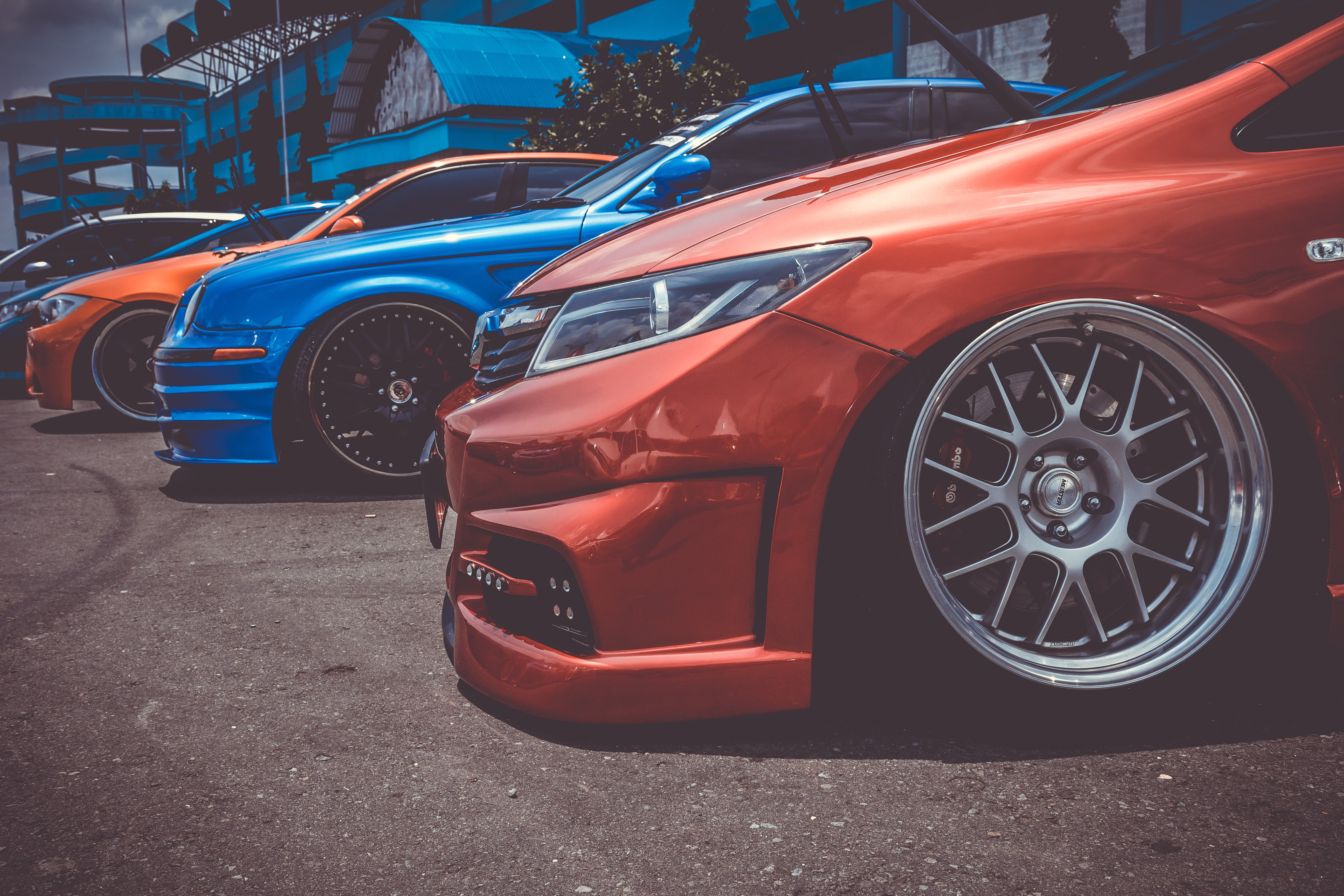 retro styled, modifications, outdoors, body kit, architecture, three, vintage, blue, old-fashioned, low suspension, cars, custom, land vehicle, building, HD Wallpaper