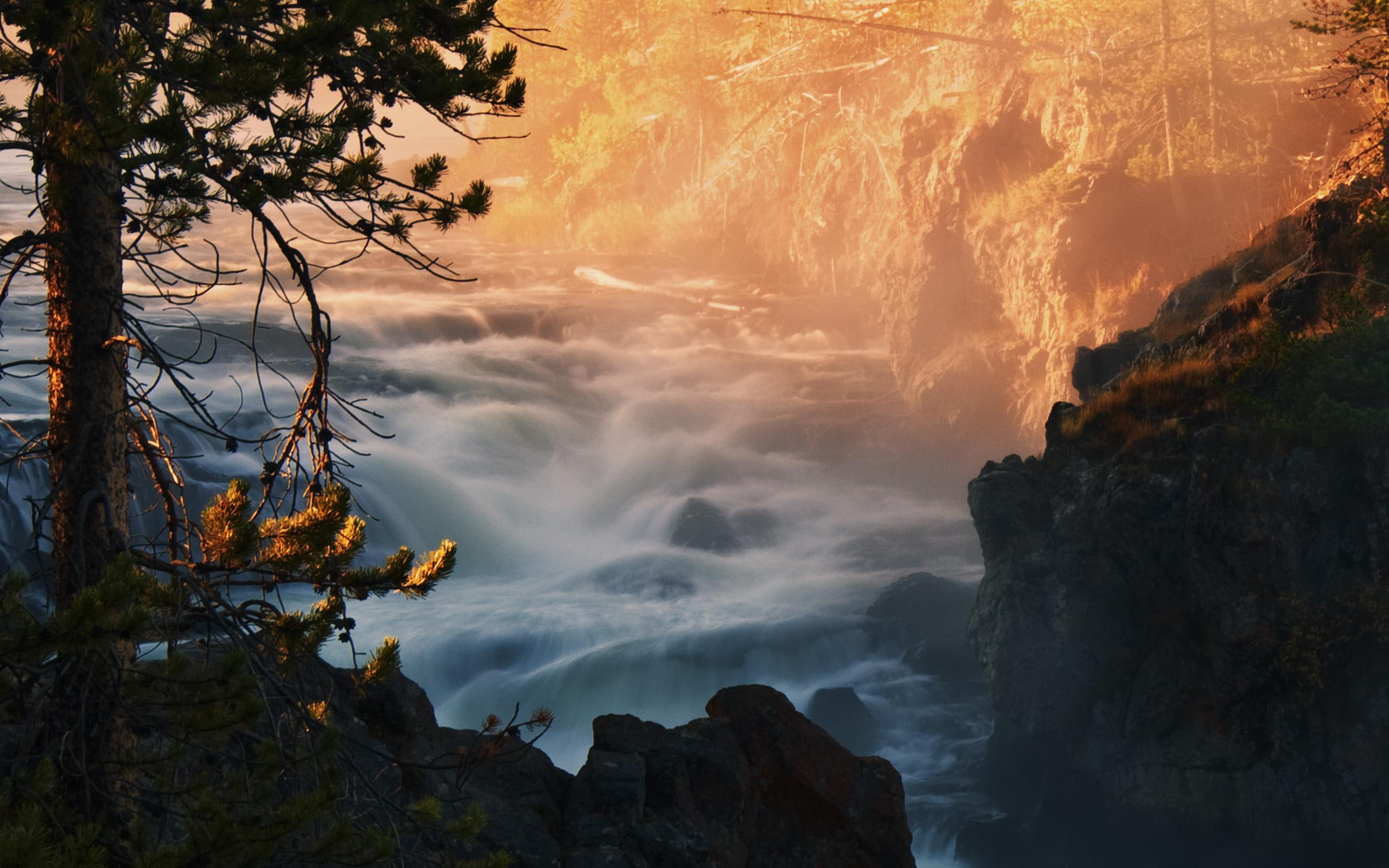 river, 3d and abstract, yellowstone, 2K, dlbdata, waterfall, wyoming, firehole, HD Wallpaper