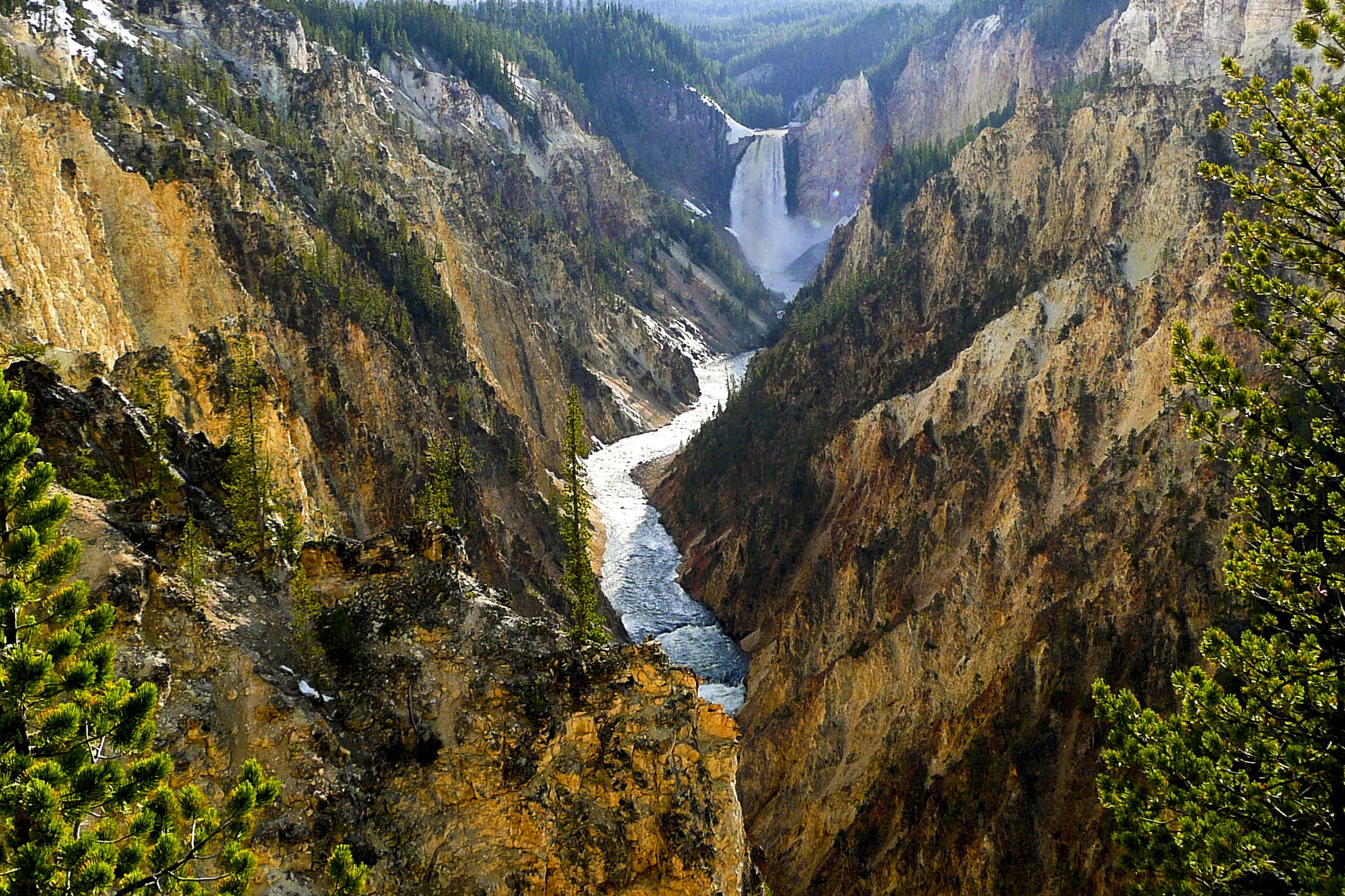 mountain range, yellowstone national park, outdoors, land, day, usa, whitewater, plant, power in nature, landscape, body, flowing, tree, wyoming, 1080P, HD Wallpaper