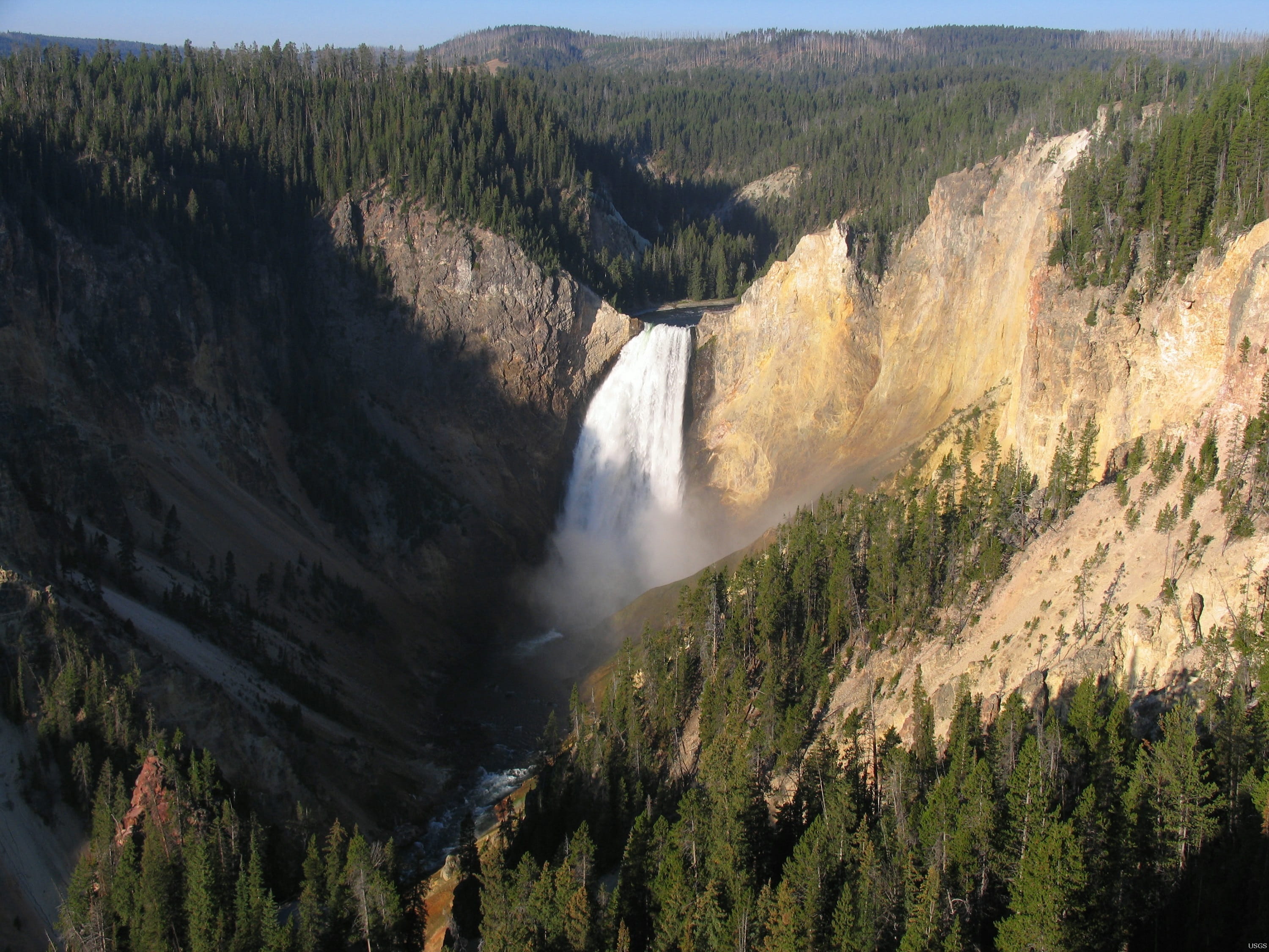 beauty in nature, national park, tranquility, power in nature, idyllic, outdoors, land, flowing, non-urban scene, wyoming, flowing water, plant, lower yellowstone falls, HD Wallpaper