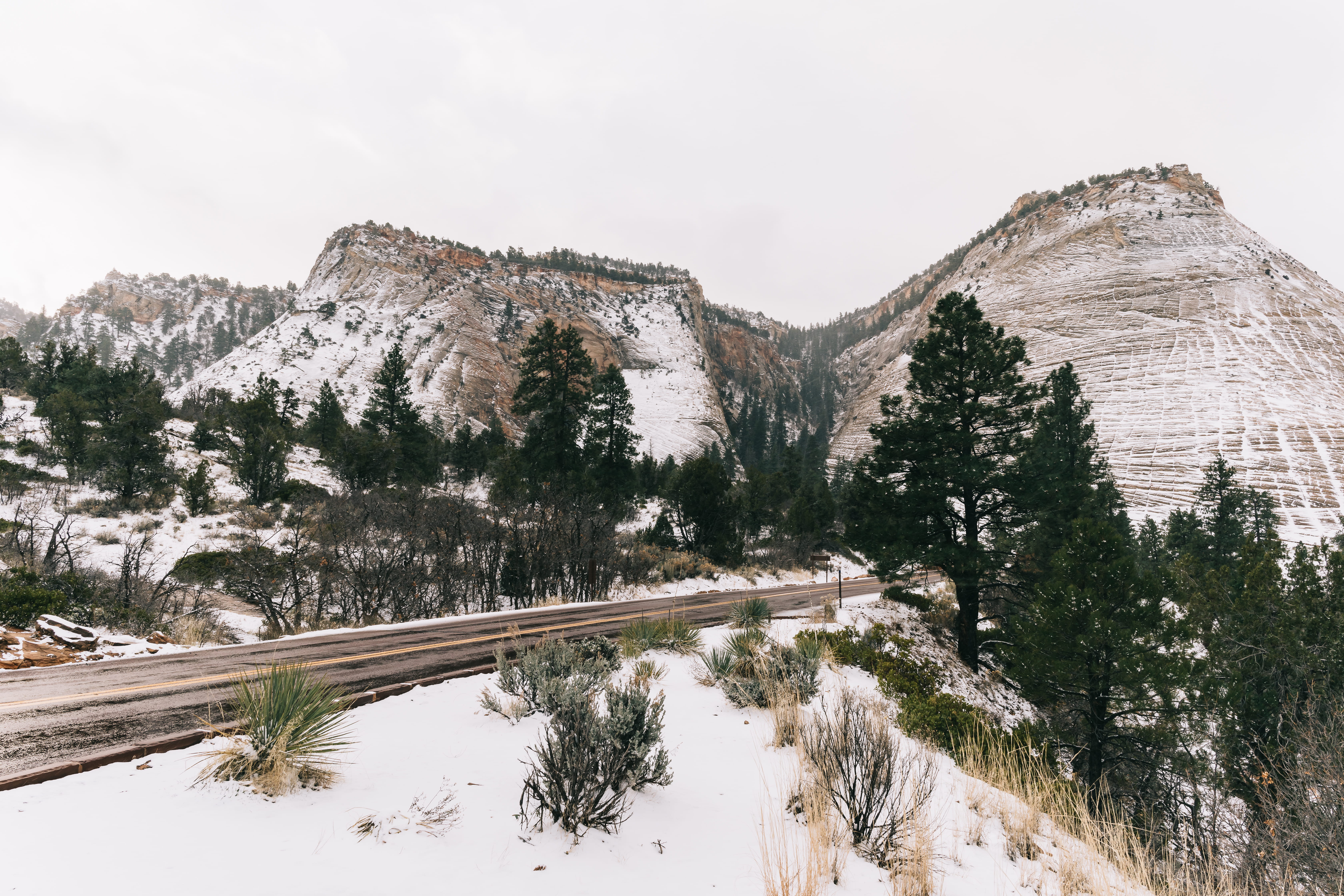 tranquility, snowcapped mountain, snow, winter, beauty in nature, transportation, coniferous tree, mountain range, first snow, trees, scenics - nature, HD Wallpaper