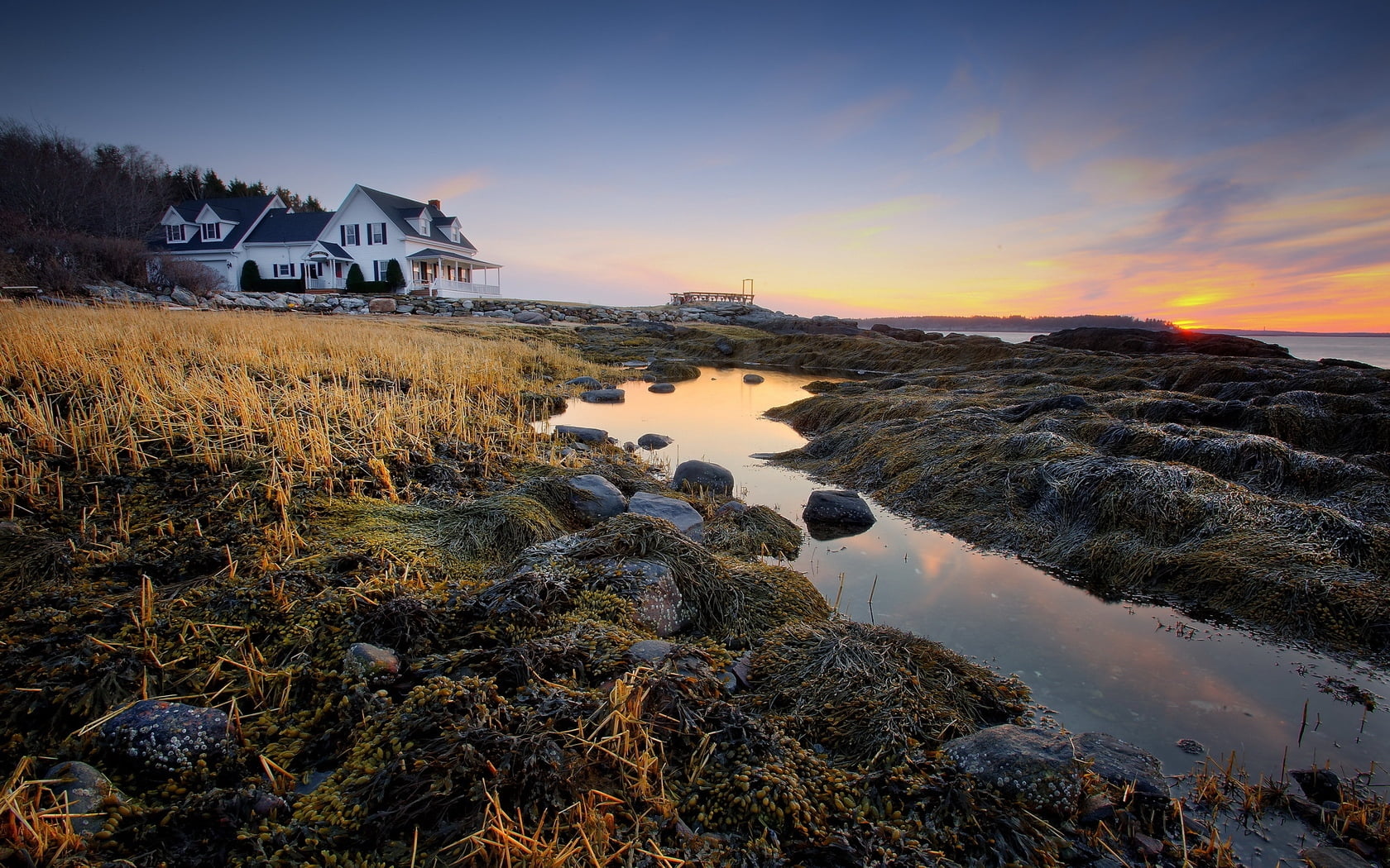720P, twilight, iceland, blue, outdoors, scenics - nature, night, reflection, concrete, sunlight, sea, sunset, scenics, houses, nature, tranquil Scene, HD Wallpaper