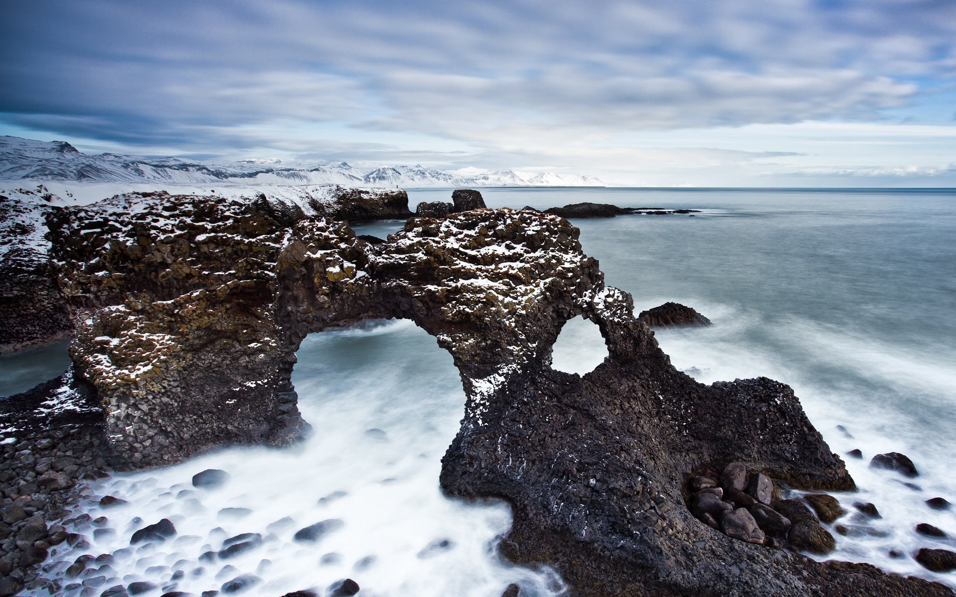nature, mountain, natural arch, coastline, atlantic Ocean, sunset, wave, 1080P, blue, famous Place, water, snow, outdoors, formation, landscape, travel Destinations, HD Wallpaper