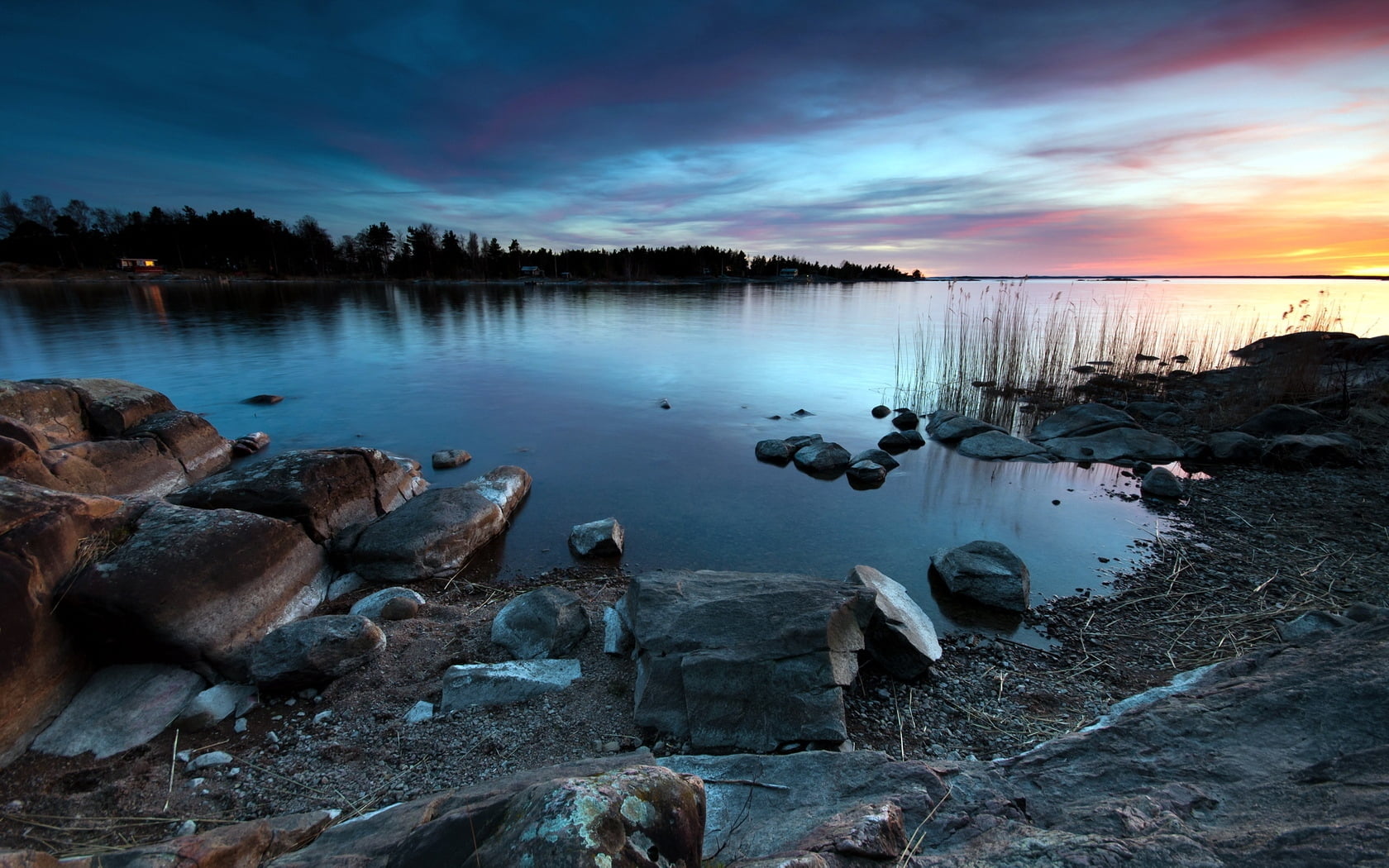 nature, coast, solid, waters Edge, night, twilight, reflection, stone - Object, decline, canada, blue, silence, mountain, 720P, morning, stony, travel, HD Wallpaper