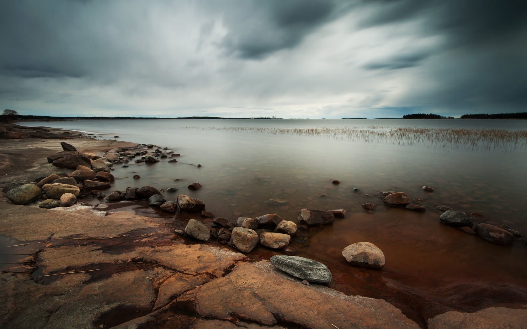 solid, sea, water, white, no People, sky, outdoors, rock - Object, long Exposure, cloudy, blue, tranquility, seascape, idyllic, dramatic Sky, cloud - Sky, HD Wallpaper
