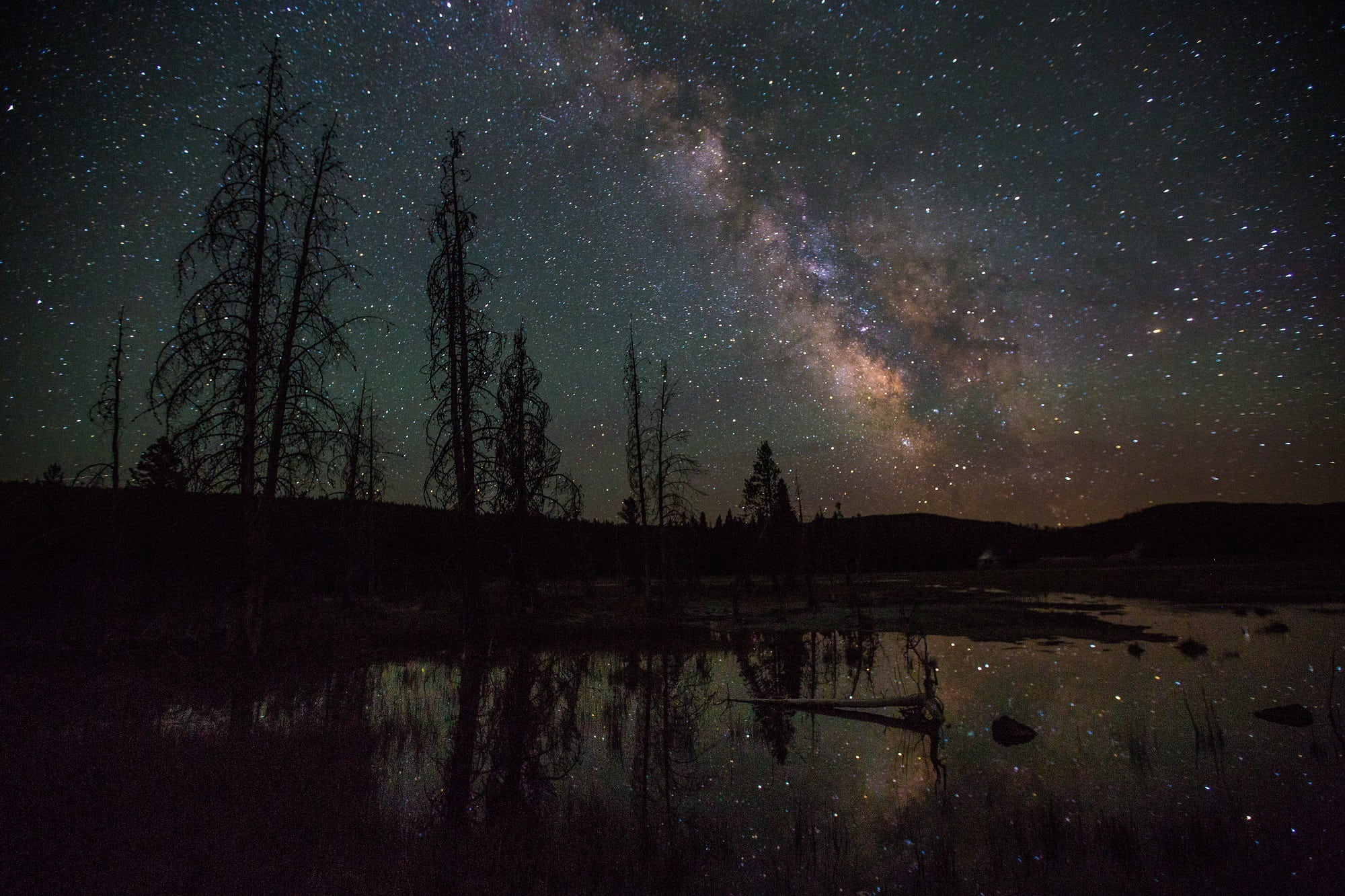 space and astronomy, tranquil, sparkle, tranquil scene, star field, constellation, silhouettes, space, america, scenics - nature, cosmos, time, reflection, HD Wallpaper