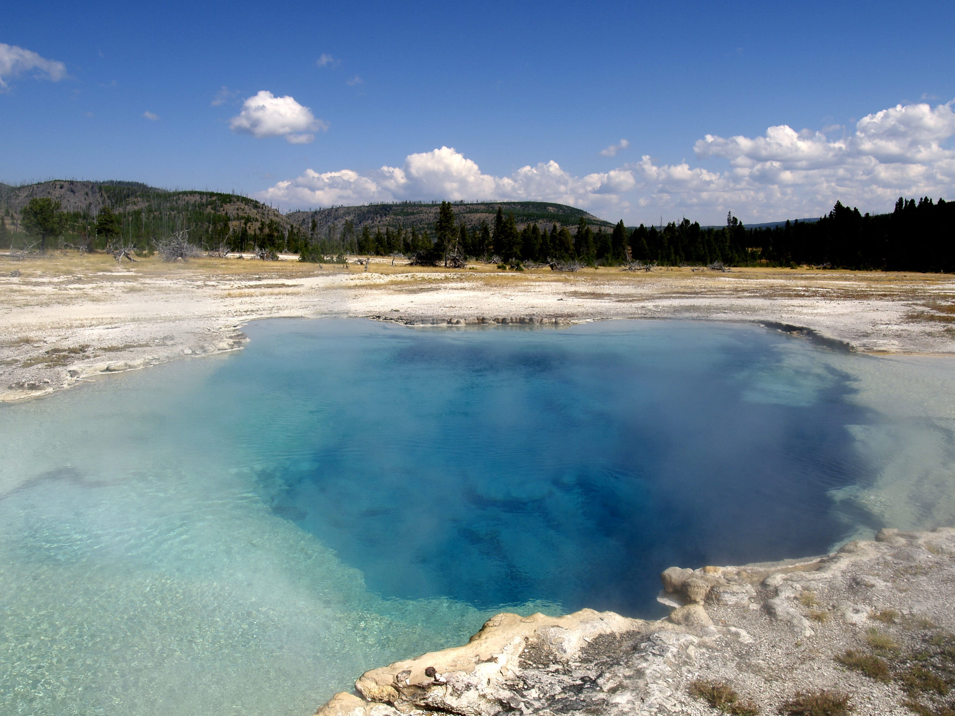 beauty in nature, scenery, 2K, scenics - nature, Yellowstone National Park, nature, hot spring, non-urban scene, idyllic, water, landscape, outdoors, travel destinations, HD Wallpaper